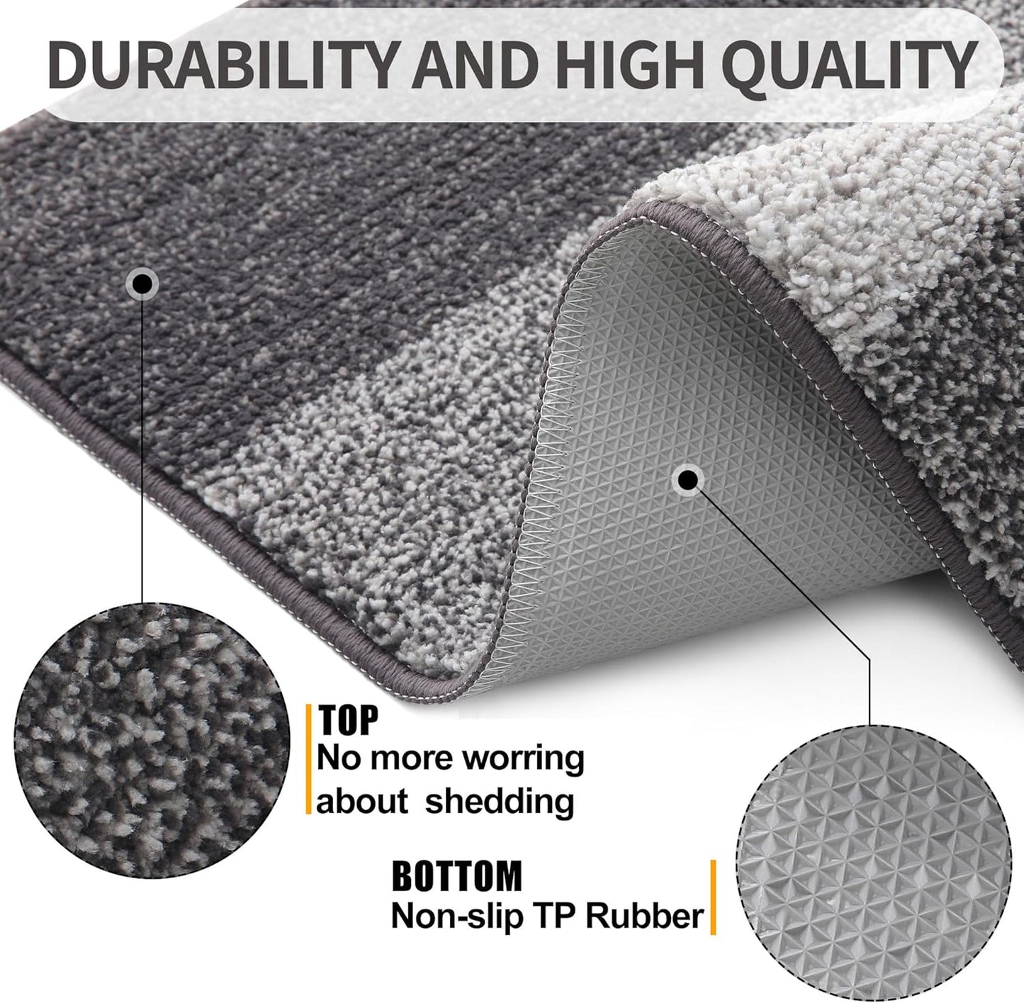 Kitinjoy Indoor Outdoor Door Mat, 40x32 Non-Slip Absorbent Dirt Trapper, Low-Profile Washable Inside Entrance Front Floor Mat, Sturdy Soft Entry Doormats for Entryway, Grey