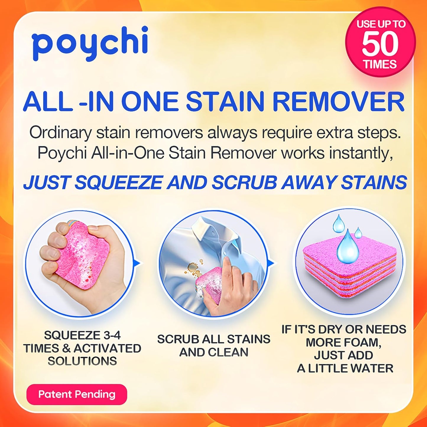 Magical Fiber Stain Remover- Use as Spot Remover- No Dry Cleaning Food, Grease, Coffee Off Laundry, Tea, Fabric, Pet Stains, Stain Remover Sponge Clothes, Carpet, Sofa, Mattress & Upholstery (1 Pack)