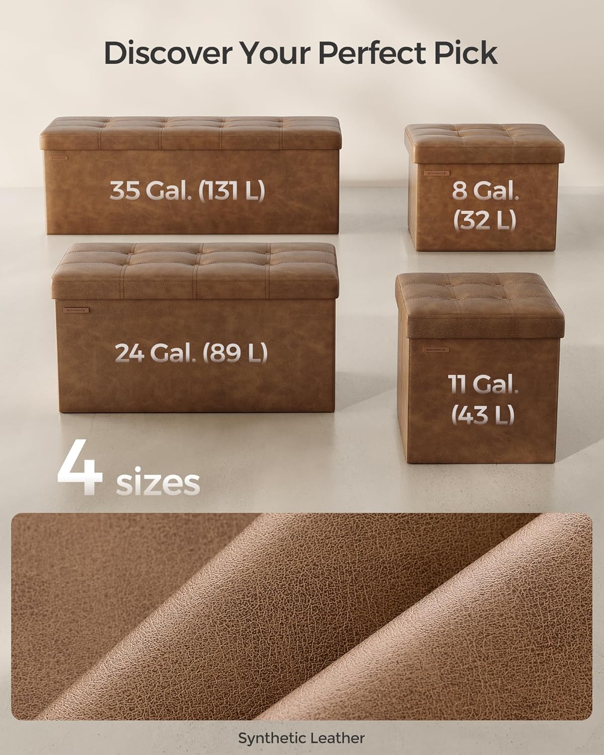 SONGMICS Mazie Collection - 30 Inches Folding Storage Ottoman Bench, Ottoman with Storage, Foot Rest Stool, Load 660 lb, for Living Room, Synthetic Leather, Coffee Brown ULSF040K11