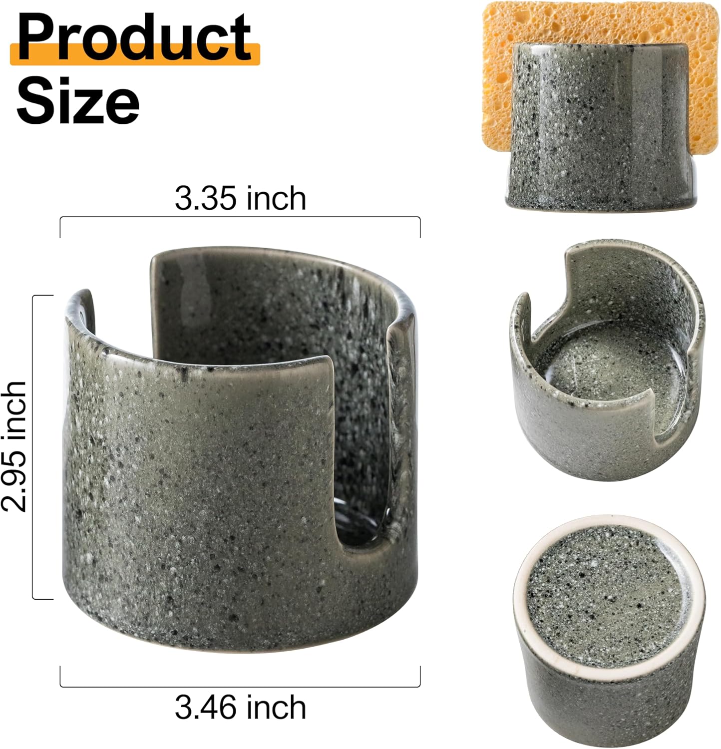 Kitchen Sponge Holder, Ceramic Dish Sponge Holder Scrubby Daddy Farmhouse Dish Rack Brush Holder for Bathroom, Kitchen, Sink, Special Gray