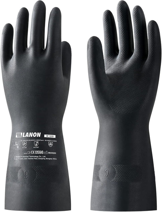 LANON Rubber Chemical Resistant Gloves, Reusable Heavy-duty Safety Work Gloves, Acid & Alkali Protection, Non-Slip, XX Large