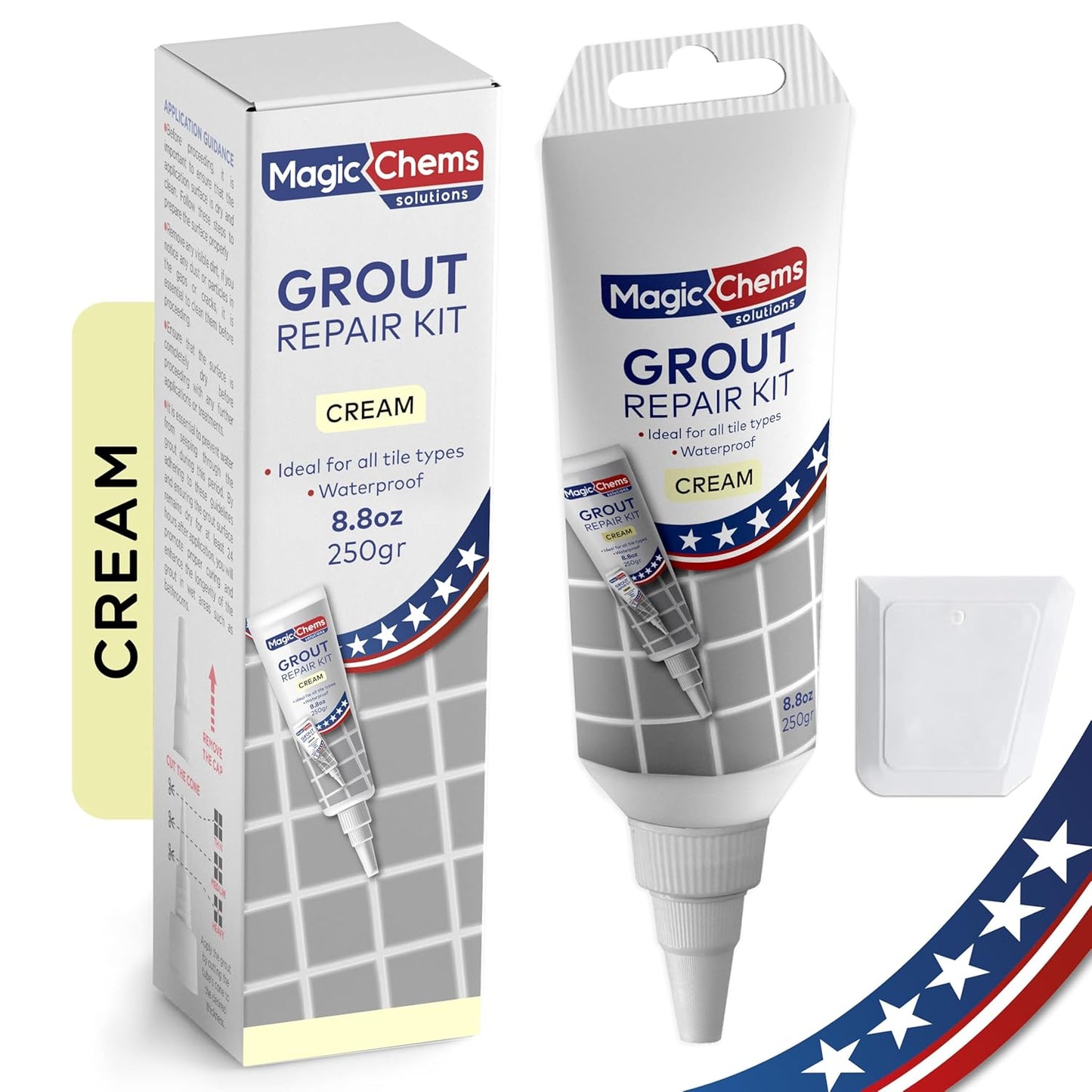 Tile Grout Repair, Cream 8.8 oz/250gr. Fast Drying Grout Repair Kit, Grout Filler Tube Repair Kit, Tile Grout Paint, Grout Sealer Restore and Renew Bathroom Floor, Tile Gaps, Joints, Lines