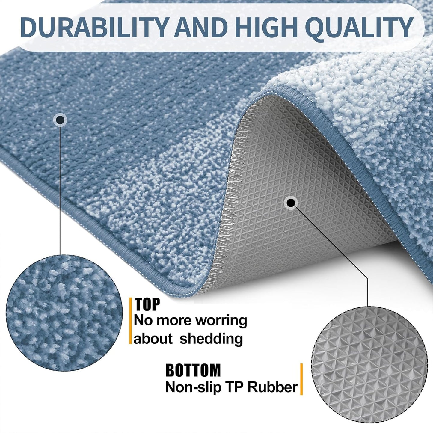 Kitinjoy Indoor Outdoor Door Mat, 71x47 Non-Slip Absorbent Dirt Trapper, Low-Profile Washable Inside Entrance Front Floor Mat, Sturdy Soft Entry Doormats for Entryway, Light Blue