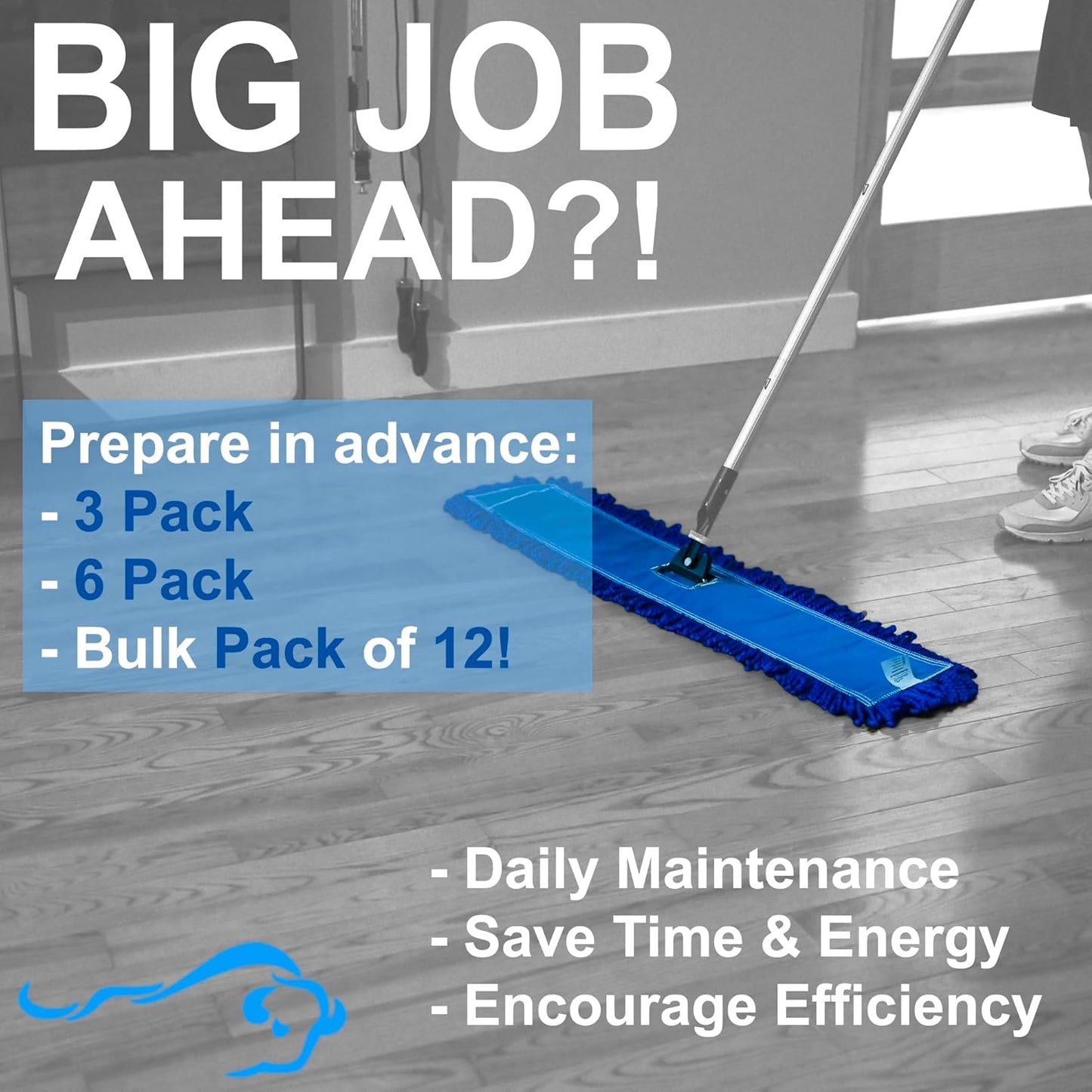 KLEEN HANDLER 18 Inch Microfiber Dust Mop Bulk Pack of 12, Large Washable Commercial Mop Head Replacement, Sweeper, Janitorial Supplies, Blue