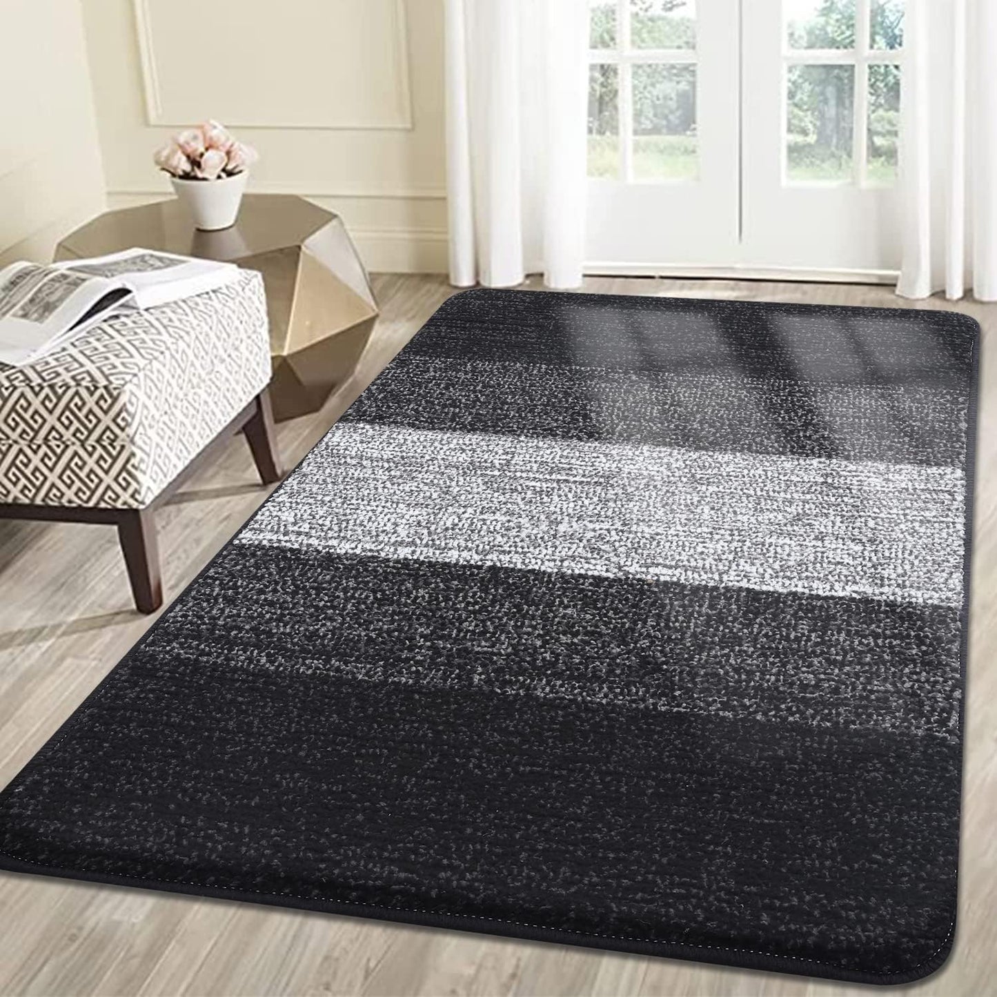 Kitinjoy Indoor Outdoor Door Mat, 59x36 Non-Slip Absorbent Dirt Trapper, Low-Profile Washable Inside Entrance Front Floor Mat, Sturdy Soft Entry Doormats for Entryway, Black