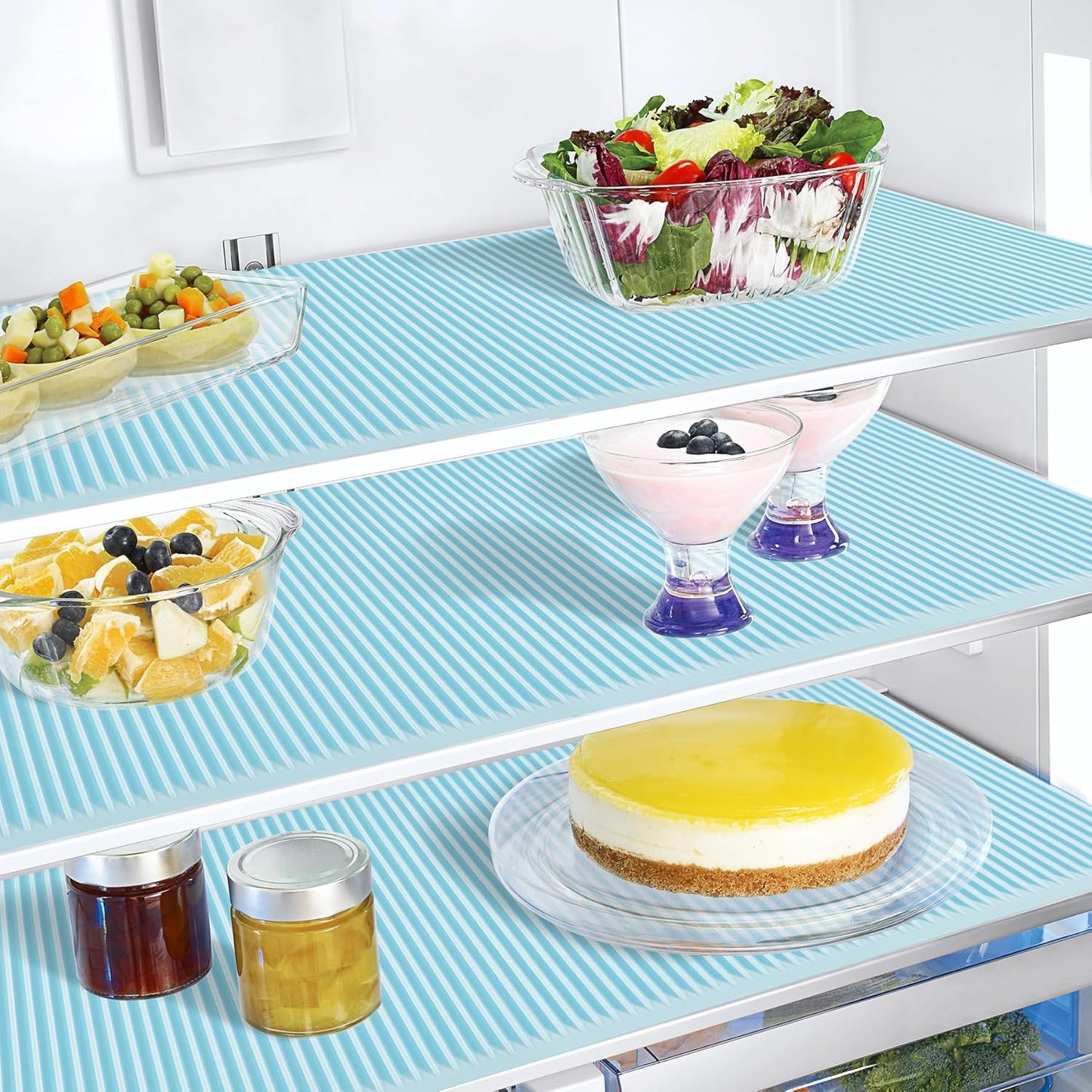 Non-Slip Silicone Refrigerator Liners for Shelves, Reusable Washable Fridge Shelf Drawer Liners, Cuttable Waterproof Oilproof Fridge Liner for Glass Shelve Kitchen Cabinet Drawer Mats (Blue, 1 Pack)