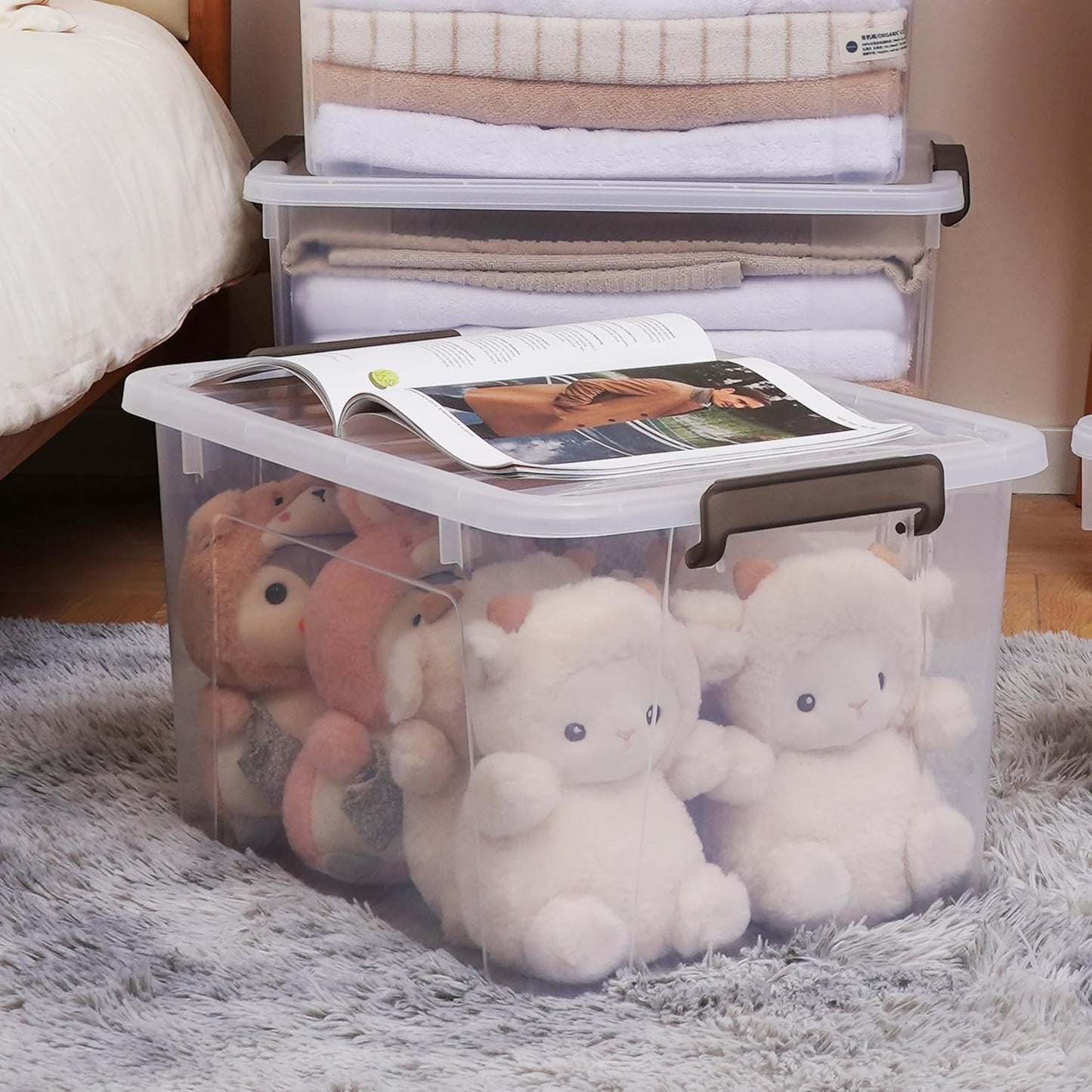 Citylife 6 Packs 69 QT Plastic Storage Bins with Lids Large Stackable Storage Containers for Organizing Clear Storage Box for Garage, Closet, Kitchen