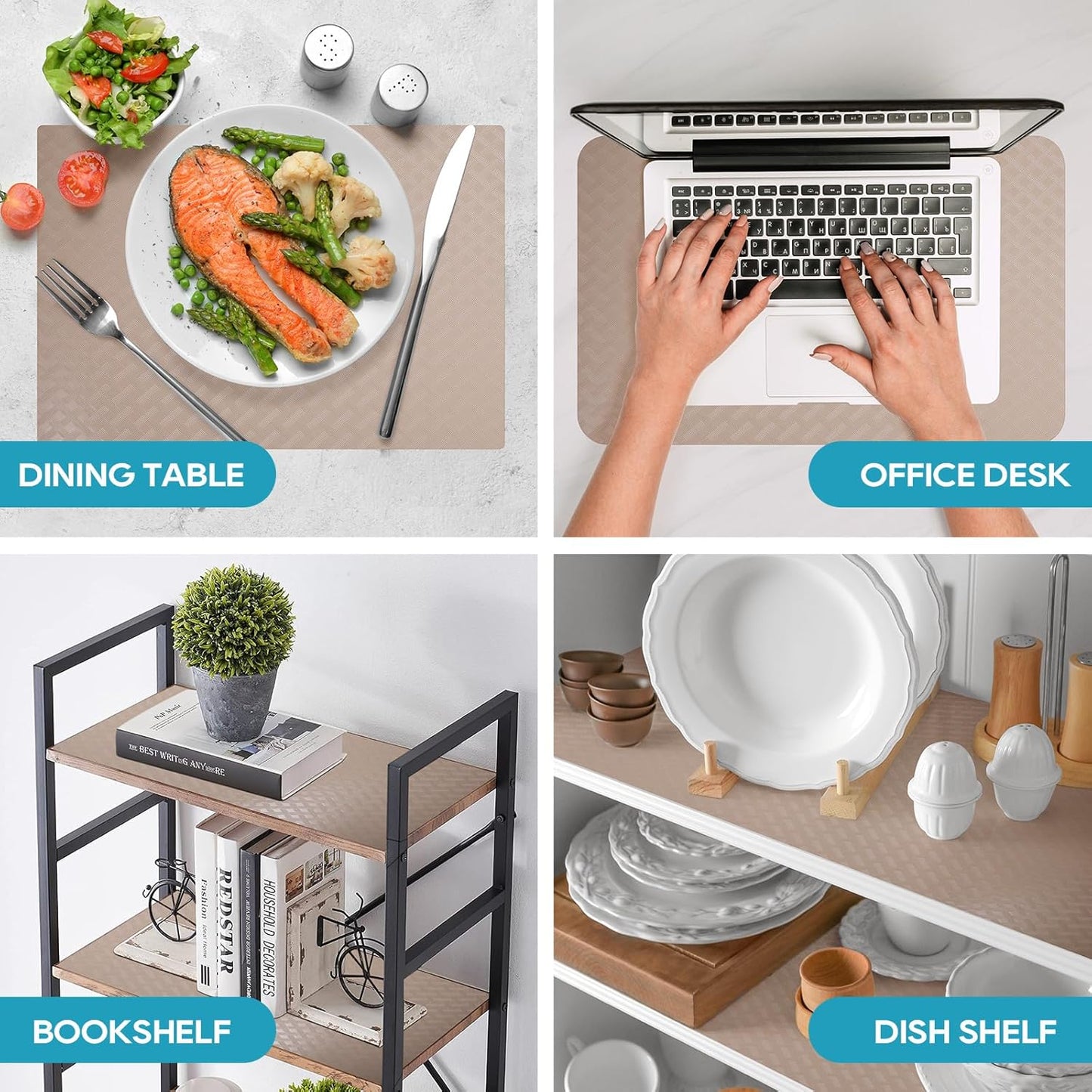 Beige Shelf Liners for Kitchen Cabinets Refrigerator Liners Waterproof & Oil-Proof Kitchen Cupboard Liner Drawer Mats EVA Material Non Adhesive Fridge Liner for Shelves 23.6 x 393.7 Inches