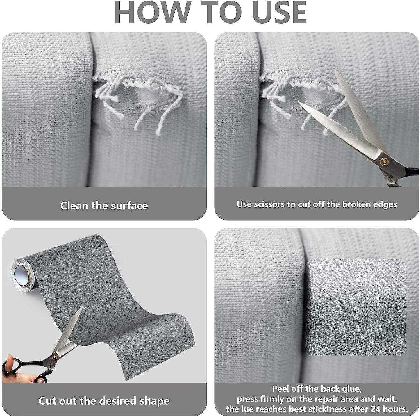 Fabric Repair Patches, Linen Repair Tape Self-Adhesive Fabric Patches Durable, DIY Large Linen Tape for Sofa, Couches, Furniture, Chair, Clothing （3.5X79 Inch, Grey）