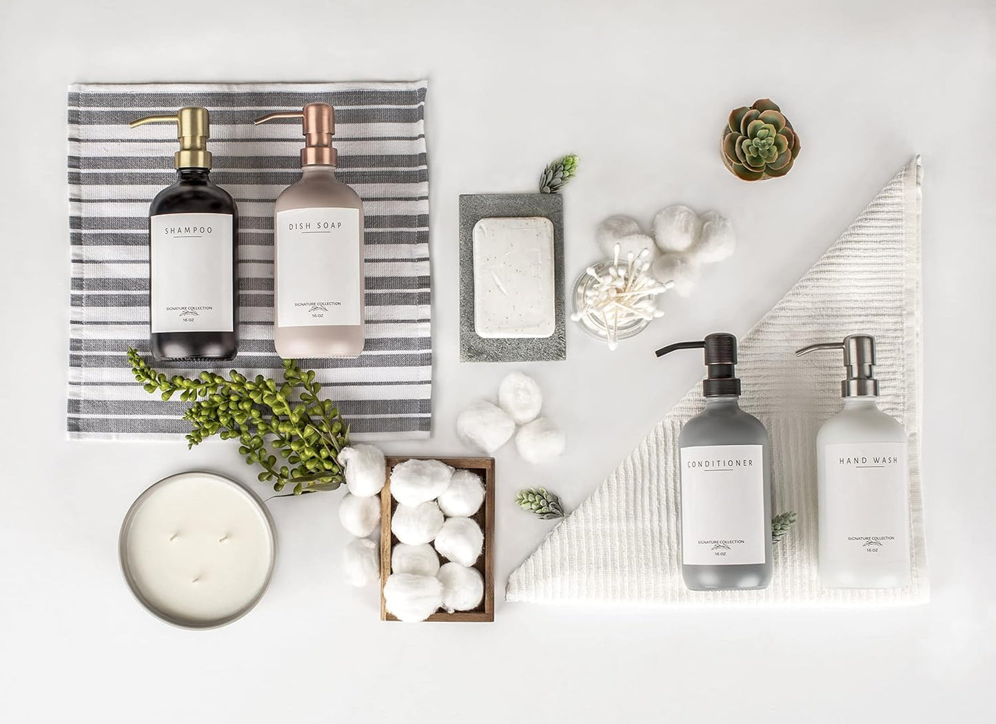 Emerson Soap Dispenser, Dish Soap Dispenser for Kitchen, Soap Dispenser Bathroom Set, Hand Soap Dispenser, Kitchen Soap Dispenser Set, Glass Soap Dispenser with Pump and Labels - 16 Oz - 2 Pack