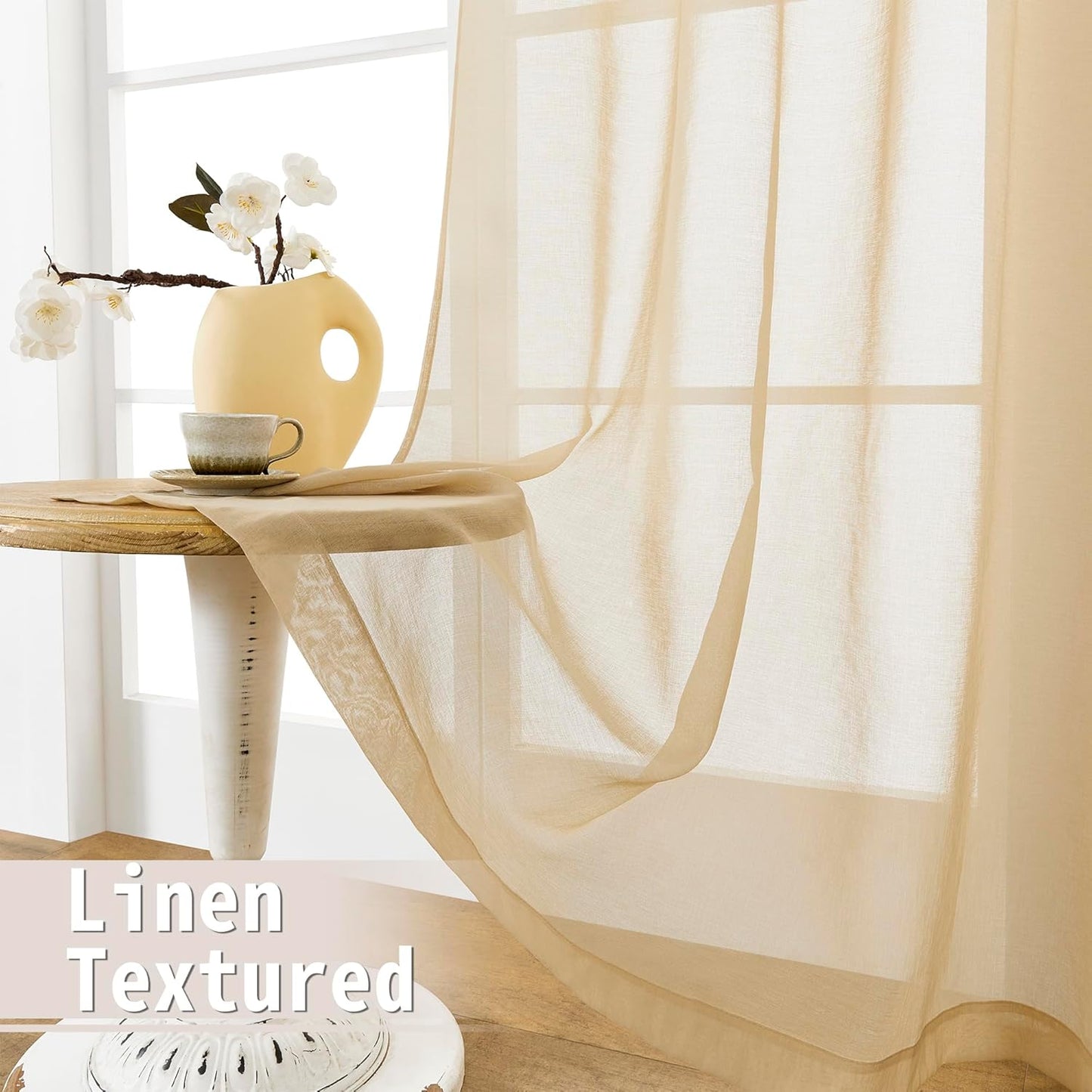 Tollpiz Sheer Door Curtain Closet Linen Textured Curtains Sheer Doorway Light Filtering Voile Patio Glass Door Rod Pocket Curtain French Door, 54 x 72 inches Long, Beige, Set of 1 Panel