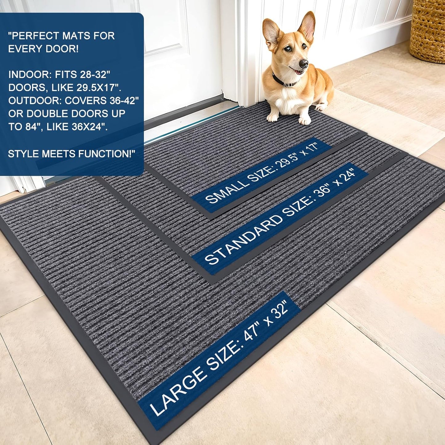 OLANLY Front Door Mat Indoor Outdoor Entrance, Waterproof Heavy Duty Doormat, Fade Resistant, Low Profile, Easy Clean Patio Porch Welcome Floor Mats for Entry, 40x32, Grey