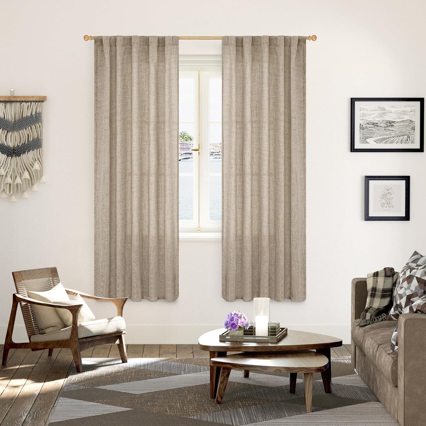 YoungsTex Dark Oatmeal Linen Curtains 72 Inches Long for Living Room, Semi Sheer Window Drapes Light Filtering with Back Tab Rod Pocket for Bedroom Office Dining Room, 2 Panels, 42 X 72 Inch