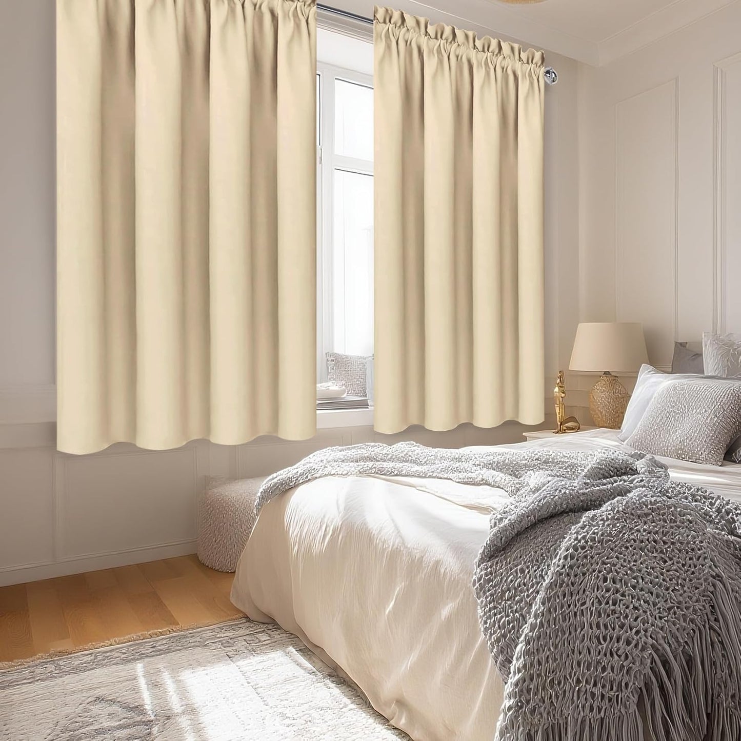 DWCN Blackout Curtains Room Darkening Thermal Insulated Bedroom Curtains Window Curtain Panels, 52 x 54 inches Long, Set of 2 Beige Rod Pocket Drapes