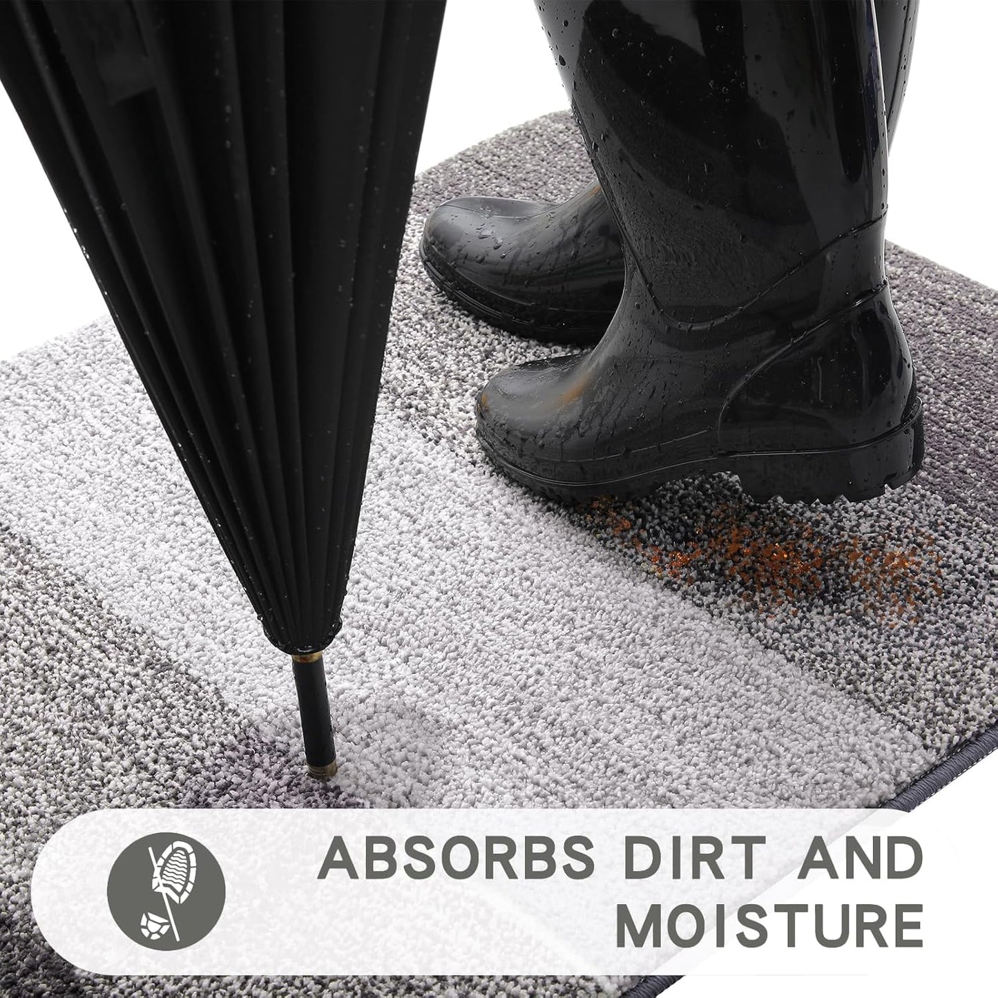 Kitinjoy Indoor Outdoor Door Mat, 30x17 Non-Slip Absorbent Dirt Trapper, Low-Profile Washable Inside Entrance Front Floor Mat, Sturdy Soft Entry Doormats for Entryway, Light Grey