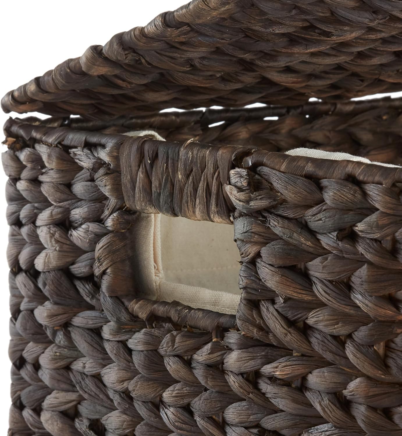 Casafield Large Laundry Hamper with Lid and Removable Liner Bag - Espresso, Woven Water Hyacinth Rectangular Laundry Basket Sorter for Clothes and Towels