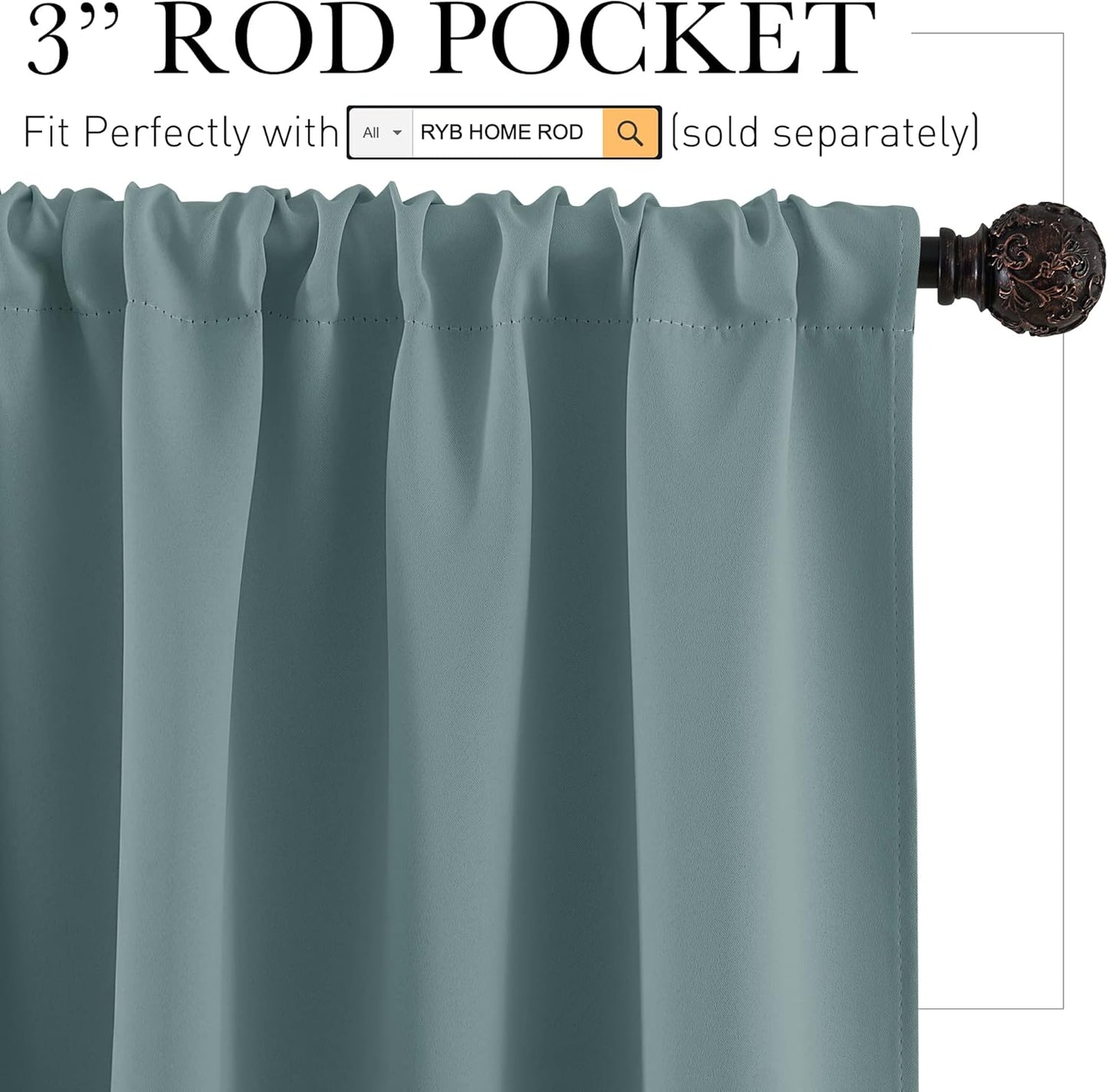 RYB HOME Small Window Curtains with Rod Pocket Design, Blackout Privacy Curtains Drapes Energy Efficient Covering for Closet Pantry W 29 x L 45 inches, 2 Panels, Dusty Blue