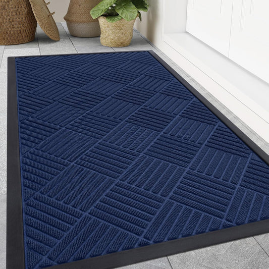 Smiry Front Door Mat Outside Entrance, Heavy Duty Outdoor Indoor Natural Rubber Doormat, Non Slip, Trap Dirt and Moisture, Easy Clean, Low Profile Patio Porch Entryway Mat, 47x32, Navy Blue