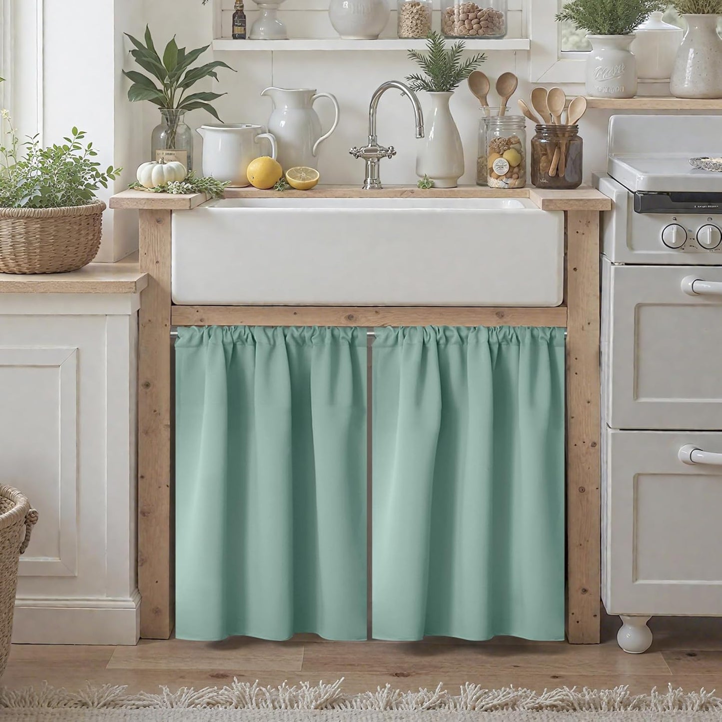 BGment Sage Green Curtains 36 Inch Length for Kitchen Window Over Sink - Small Half Window Drapes with Rod Pocket Privacy Protection for Cafe Bathroom, 34 x 36 Inch, 2 Panels
