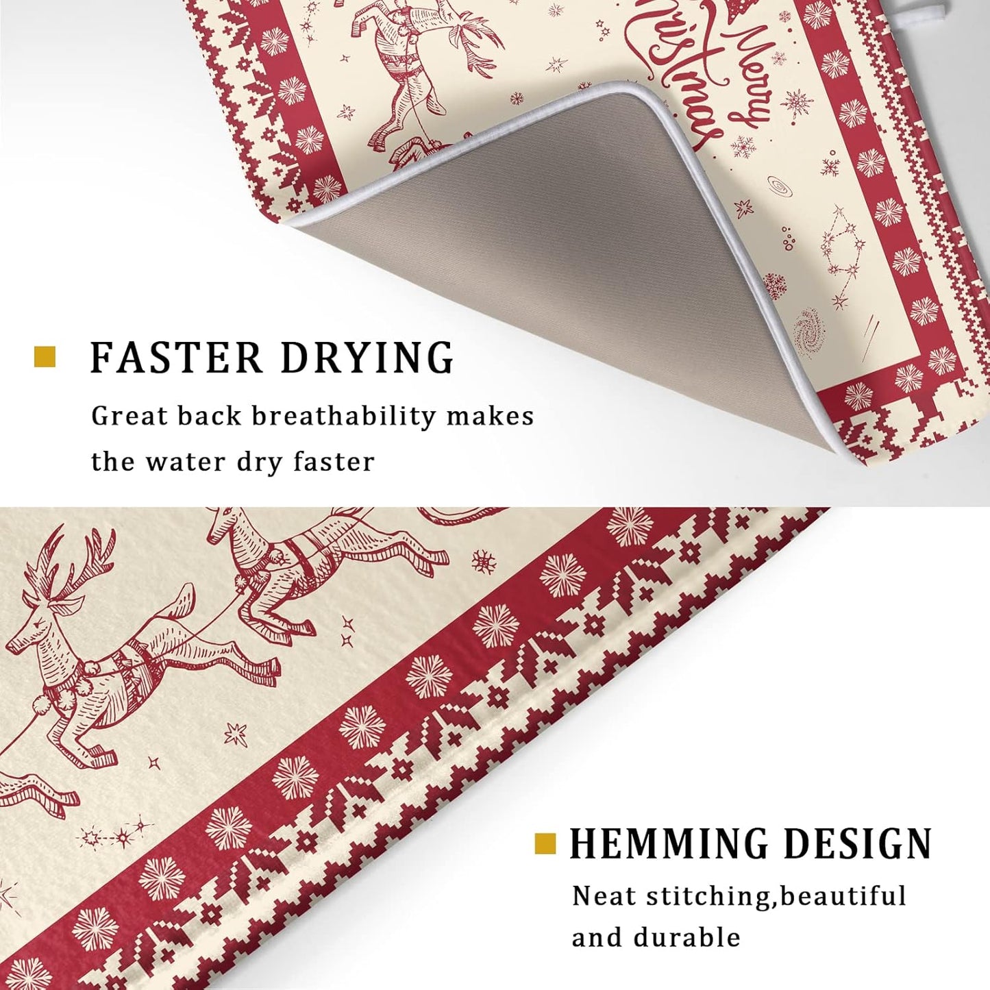 Christmas Moose Dish Drying Mat 18x24 for Winter Santa Claus Kitchen Counter Decor Absorbent Reversible Microfiber Deers Animal Dishes Pad Dish Drainer Rack Mats Kitchen Accessories