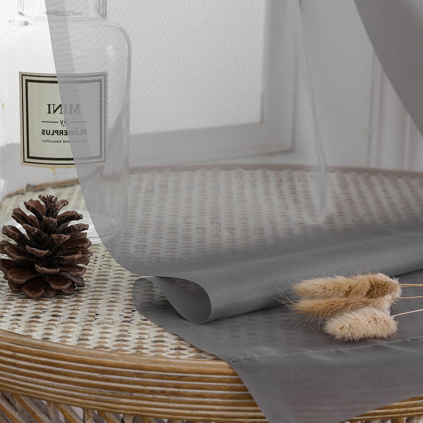 Chyhomenyc Voile Sheer Window Curtain Panels 54 Inch Long, Set of 2, Top Dual Rod Pockets Light Filtering Drapes for Small Window/Bathroom/Living Room/Bedroom, 42W x 54L inches, Charcoal Grey