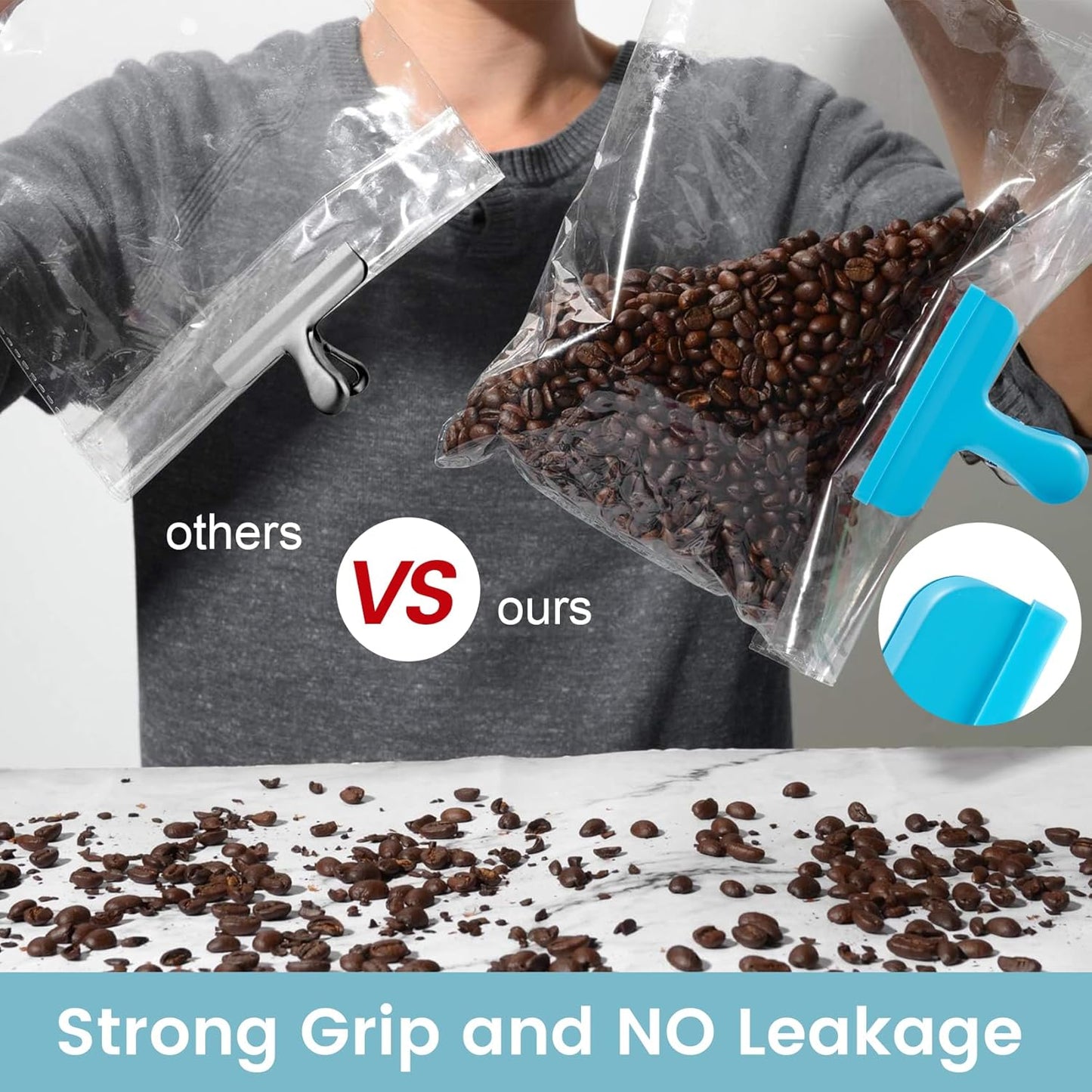 HOUSE AGAIN 8 Pack Stainless Steel Chip Bag Clips Covered with Silicone - NO More Sharp Edges - Color Coded for Food Bags - Air Tight Seal, Heavy Duty, 3 Inches Wide, Red, Yellow, Blue, Green