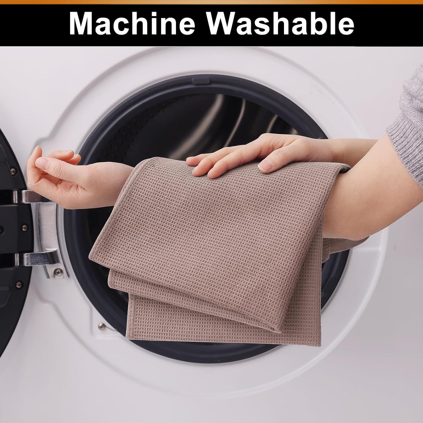 Homaxy 100% Cotton Waffle Weave Kitchen Towels - 4 Pack Soft and Absorbent Dish Towels - 16 x 26 Inches Quick Dry Hand Towels - Brown