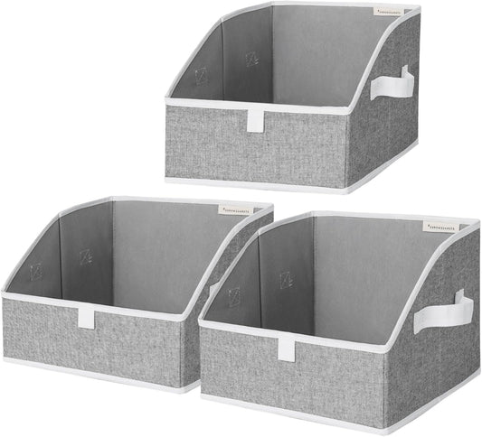 StorageWorks Closet Storage Bins, Trapezoid Organizer Box for Shelves, Fabric Clothes Bin, Foldable Organizing Baskets with Handles, Small, 3-Pack, Gray