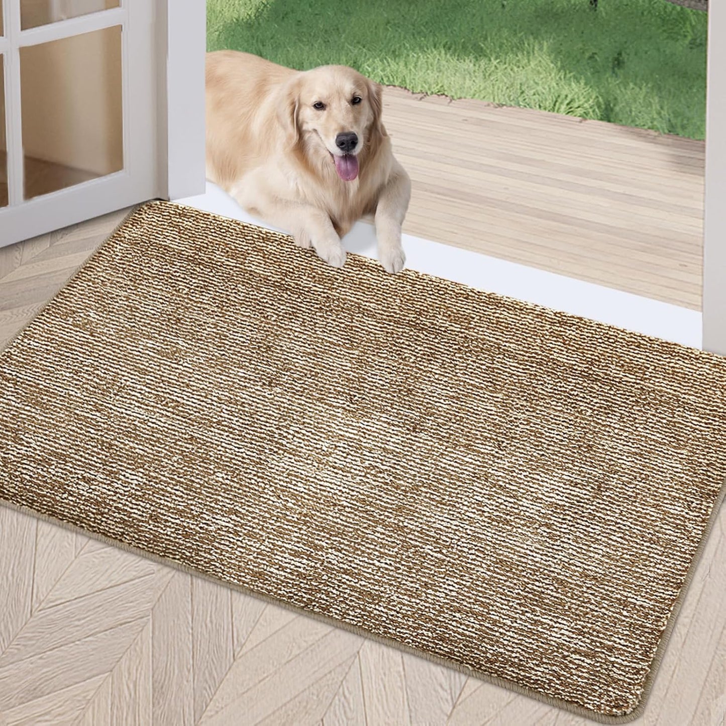 REFETONE Indoor Doormat, Front Door Mat 36"x59" Absorbent Rubber Backing Non Slip Back Door Mats, Washable Low-Profile Inside Floor Mat Door Rugs for Entryway, Resist Dirt Mud Mat for Dogs, Coffee