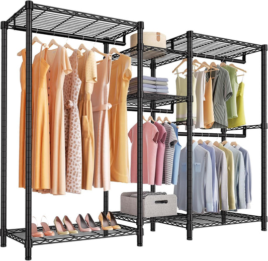 VIPEK Classic V6 Wire Garment Rack Heavy Duty Clothes Racks with Shelves, Freestanding Portable Wardrobe Closet Rack for Hanging Clothes Closet System 68.9" L x 15.7" W x 76.4" H, Load 850LBS, Black