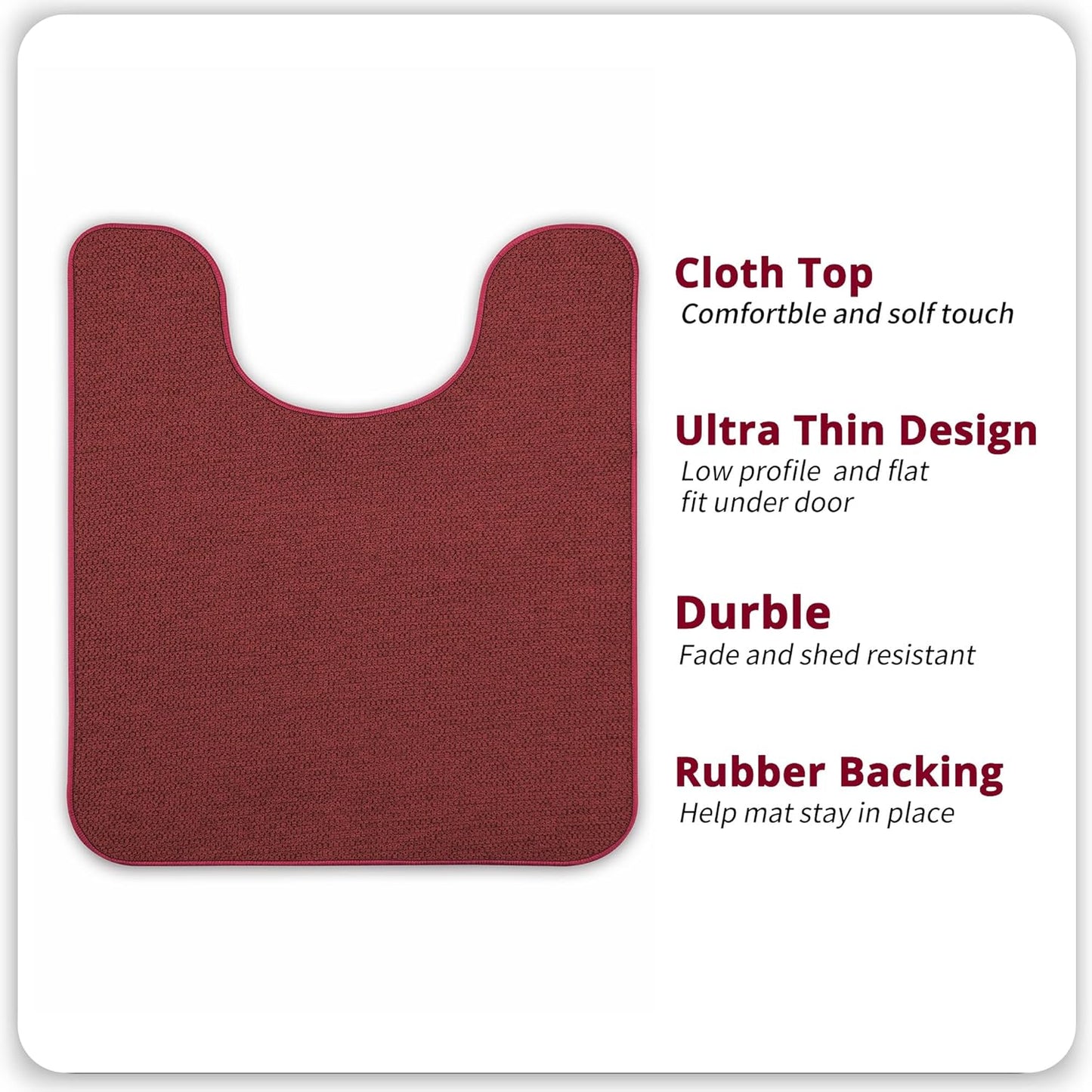 Toilet Rugs U Shaped Bathroom Rug,Machine Washable Non Slip Quick Dry Super Absorbent Ultra Thin Toilet Mats for Bathroom Toilet.Red,1'8"x2'(20x24inch)