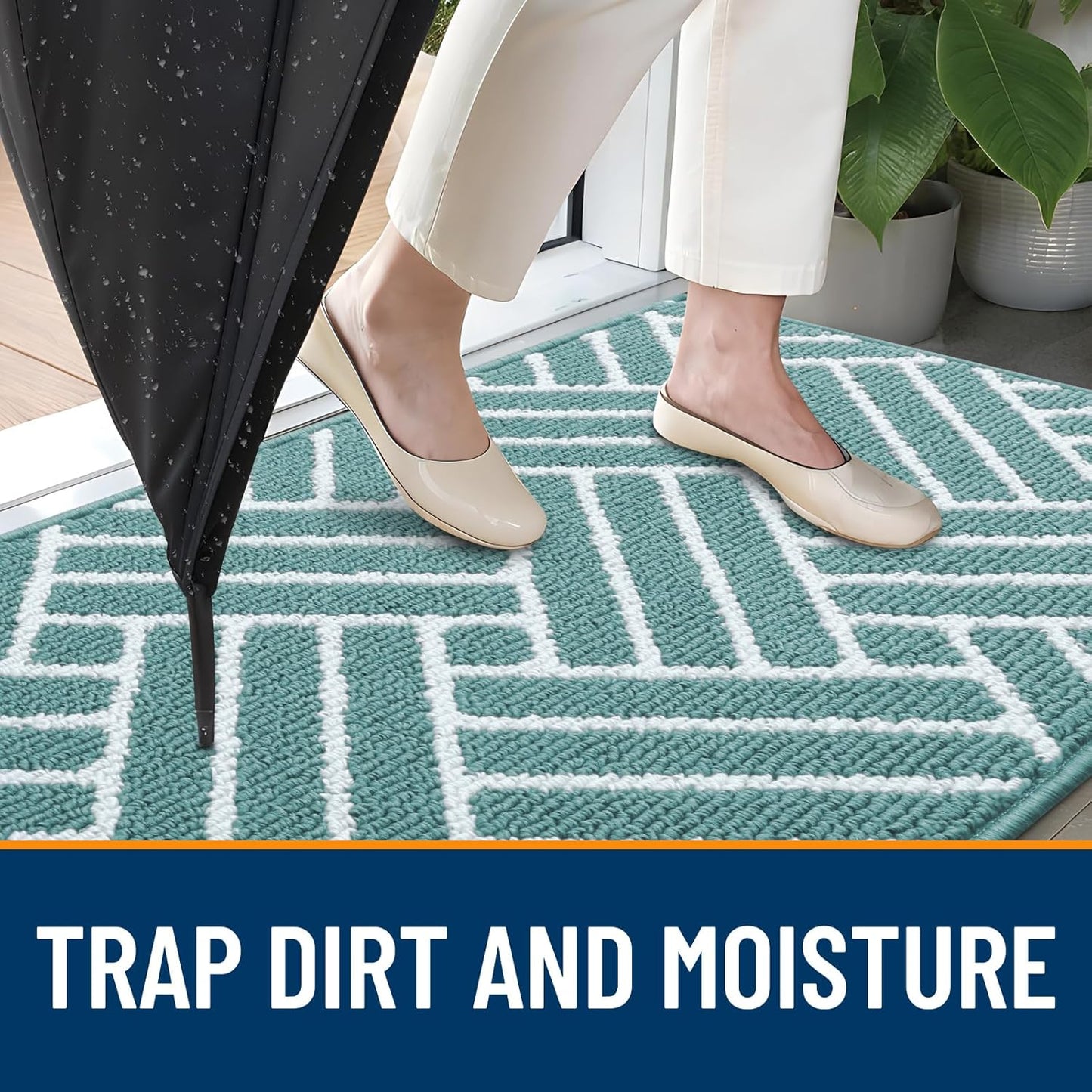 OLANLY Indoor Door Mat, 48x32 Inch, Dirt Resistant and Absorbent, Non-Slip Rubber Backing Floor Mats, Easy Clean Low-Profile Doormat for Entryway, Front Door, and Inside Entrance, Sage Green