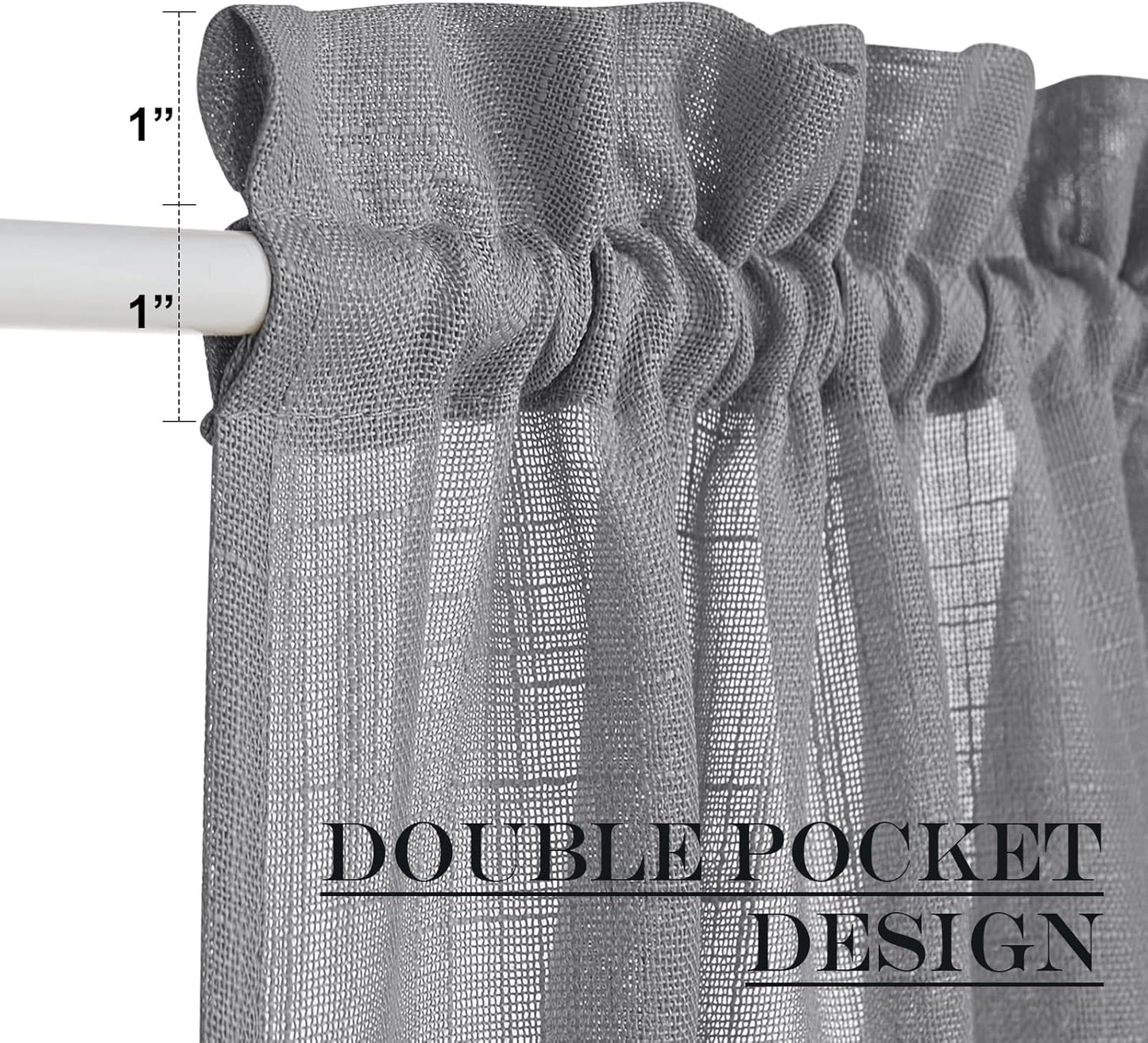 NICETOWN Flax Linen Sheer Door Curtains Privacy French Curtain Light Filgtering Tricia Window Curtain for Patio Sidelight Glass Door, 36 x 72 inches, 1 Panel, Dark Grey