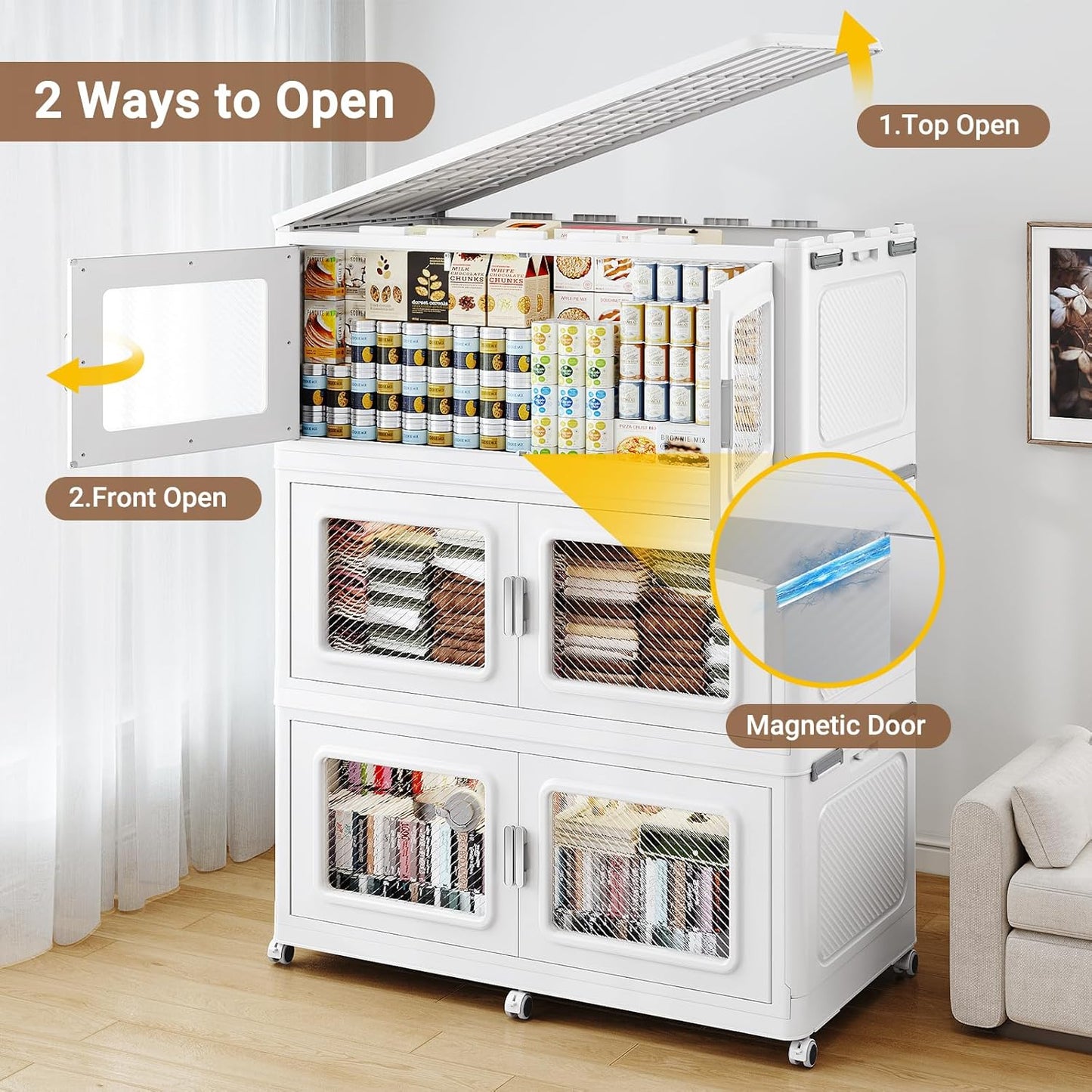 BROVIEW 300 Qt Stackable Storage Bin with Lid, 75Gal Extra Large Collapsible Storage Boxes, Folding Plastic Drawer, Heavy-Duty Store Cabinet, Closet Organizer for Home Kitchen, 1 Pack White