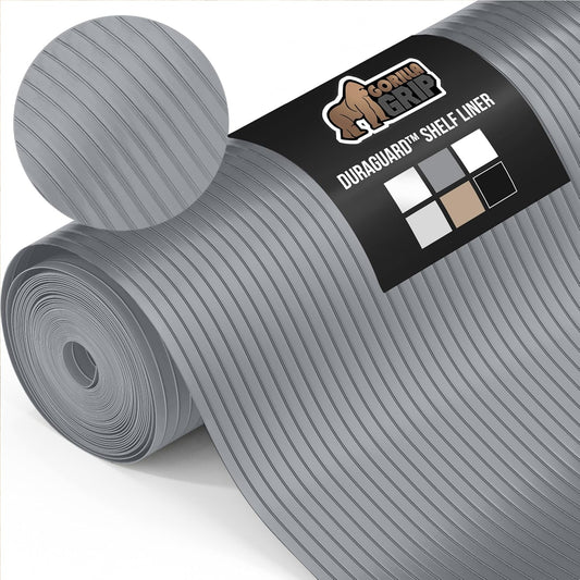 GORILLA GRIP DuraGuard Shelf Liner, 17.5x20 Non-Adhesive Cabinet Liners for Kitchen Drawers, Shelves, Refrigerator, Pantry Storage, Bathroom Closet, Durable Waterproof BPA Free Ribbed Plastic, Gray