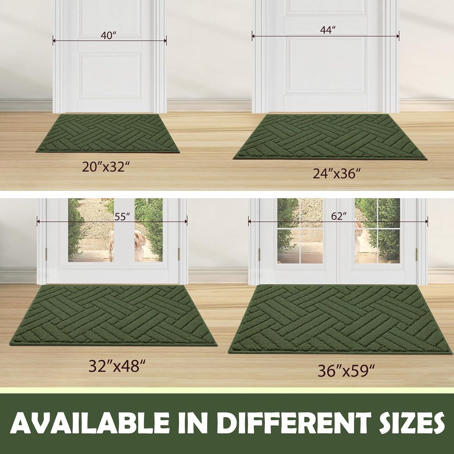 Door Mat Indoor Doormat, Entryway Rug Door Mats Non-Slip Rubber Backing,Heavy Duty Low-Profile Entrance Rugs, Absorbent Resist Dirt Doormats Floor Door mat for Entryway,Green 36"x59"