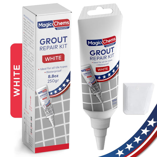 Tile Grout Repair, White 8.8 oz/250gr. Fast Drying Grout Repair Kit, Grout Filler Tube Repair Kit, Tile Grout Paint, Grout Sealer Restore and Renew Bathroom Floor, Tile Gaps, Joints, Lines
