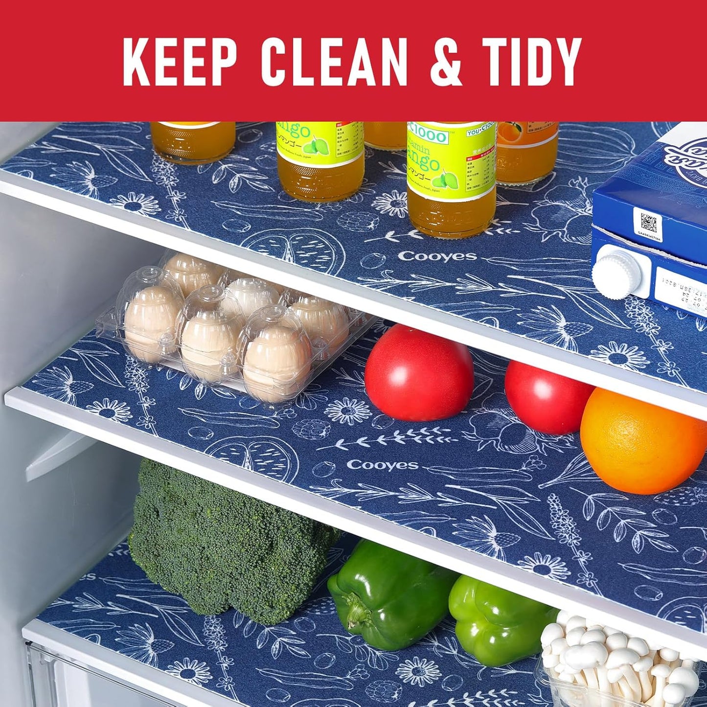 Cooyes 6 Pack Refrigerator Shelf Liners for French Door Fridge, 17.7" × 36" Extra Large, Non-Slip Fridge Mats Machine Washable, Refrigerator Drawer Liner for Glass Shelves Kitchen Cabinet