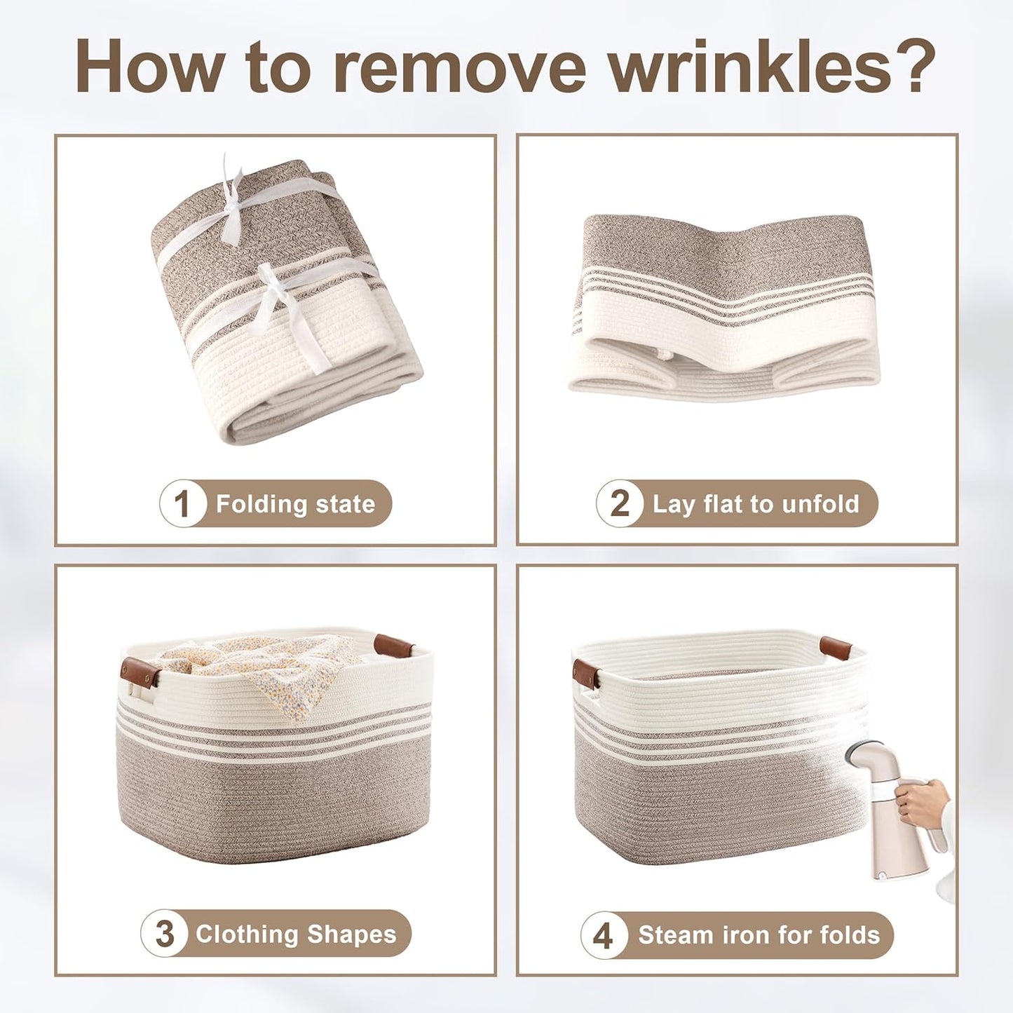 86L Extra Large Laundry Basket with Leather Handles for Living Room Storage, Woven Rope Baskets for Blanket, Kids Toy, Gifts, Wicker Hamper for Bedroom Dirty Clothes, 24"x16"x14" White Brown