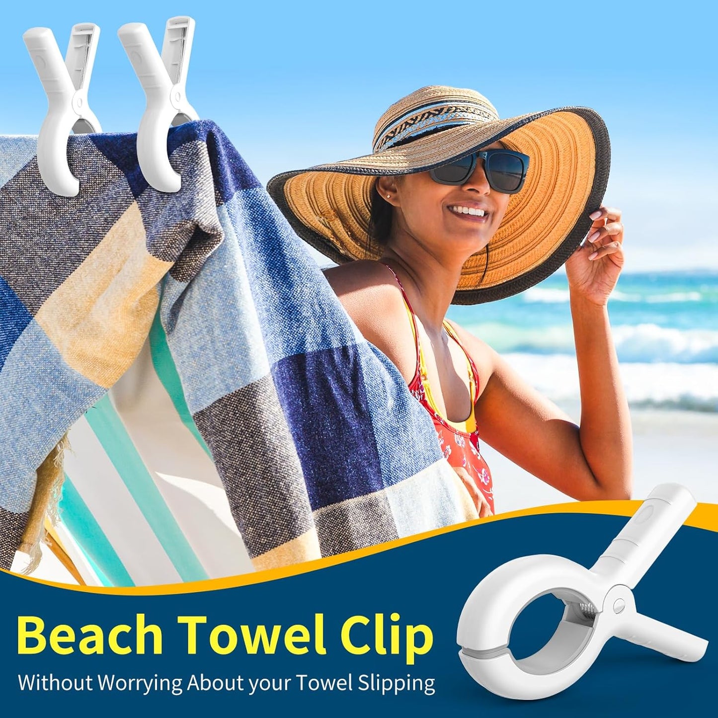Senbowe 12 Pack Beach Towel Clips,Pool Chair Clips,Heavy Duty Plastic Clothes Pins,Quilt Drying Clips,Windproof Clothes Clips,Keep Your Towel,Clothes,Blankets to Dry on Clothesline and Hanging Rack