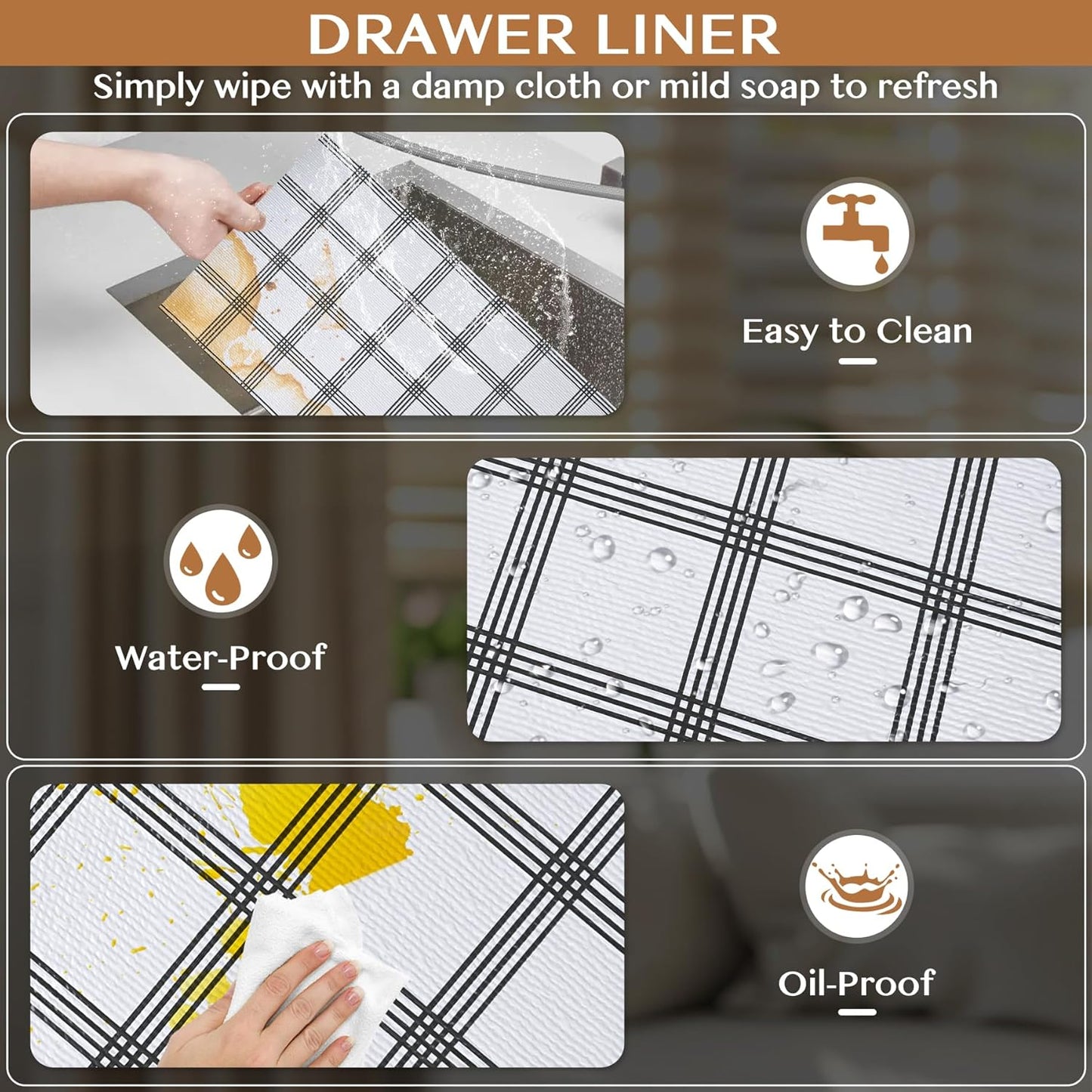 Non-Adhesive Shelf and Drawer Liner for Kitchen Cabinets, 12 in x 20FT Strong Non-Slip Cabinet Liners for Shelves, Refrigerator, Pantry Storage, Bathroom Closet, Easy to Clean, Stripes