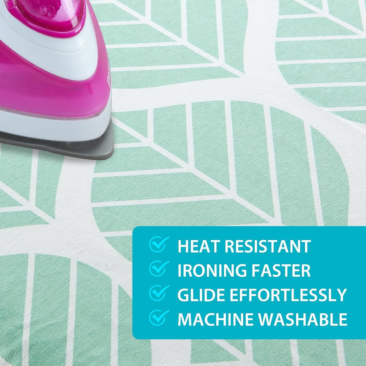 Ironing Board Cover and Pad, Standard Size 15 x 54, Thick Padding with Elasticized Edges, Heat Reflective with Hook and Loop Fasteners, 3 Layers Iron Board Cover (Green Leaf)