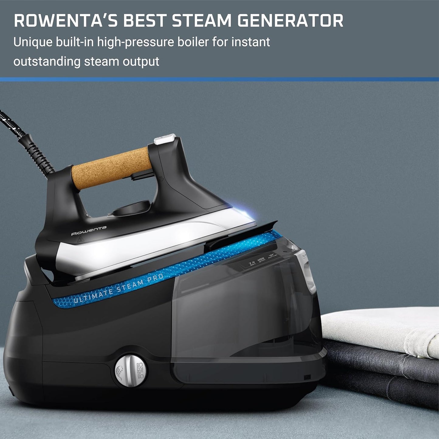 Rowenta, Iron, Ultimate Steam Pro Stainless Steel Soleplate Professional Steam Station for Clothes, 1800 Watts, 1.3L Removable Tank, Boiler Technology, Fast Heat Up, Black Clothes Iron, DG8668