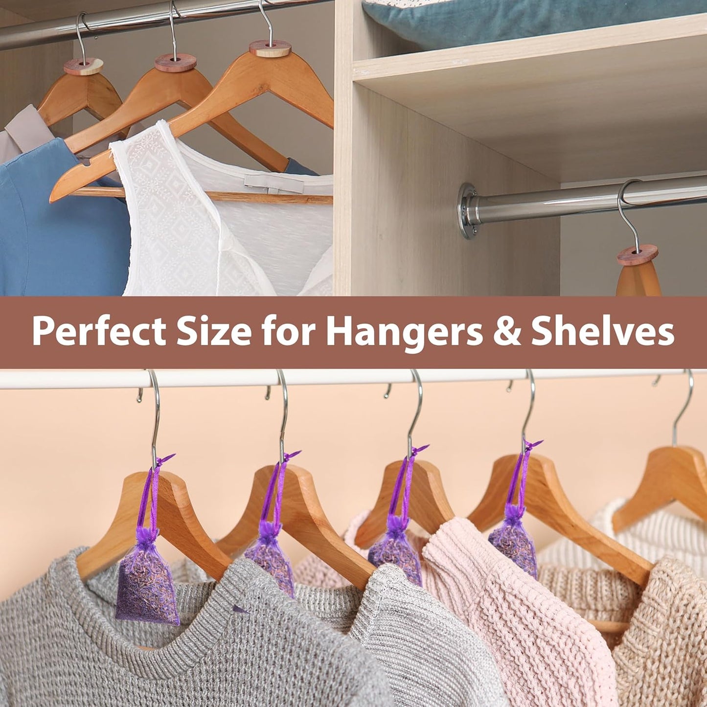 Pack of 16 Cedar Blocks and 8 Lavender Flower Sachets Craft Bag, Drawer Freshener, Linen, Shower Favor, Wedding and More, LV-E-LC-1