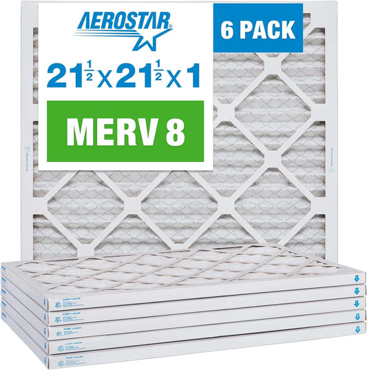 Aerostar 21.5x21.5x1 MERV 8-6 Count - High Efficiency Pleated HVAC, Furnace & Air Conditioner Filters - Removes Dust, Lint, Mold & Allergy-Causing Pollen