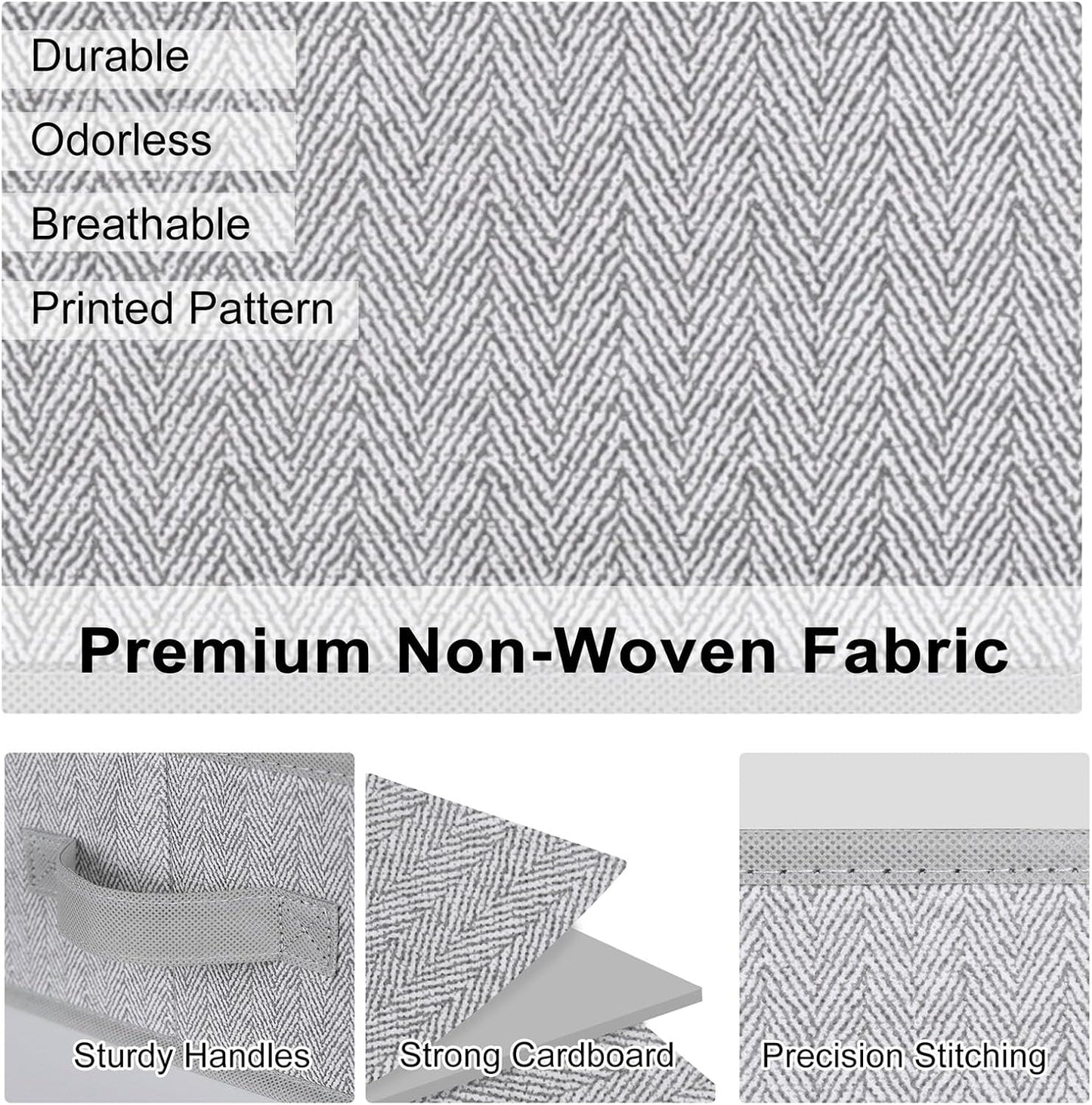WUIKE Closet Organizers and Storage, Trapezoid Storage Bins, Fabric Closet Bins with Handles, Foldable Storage Baskets for Clothes, Purse, Blanket, Herringbone Gray, Extra Large, 3-Pack