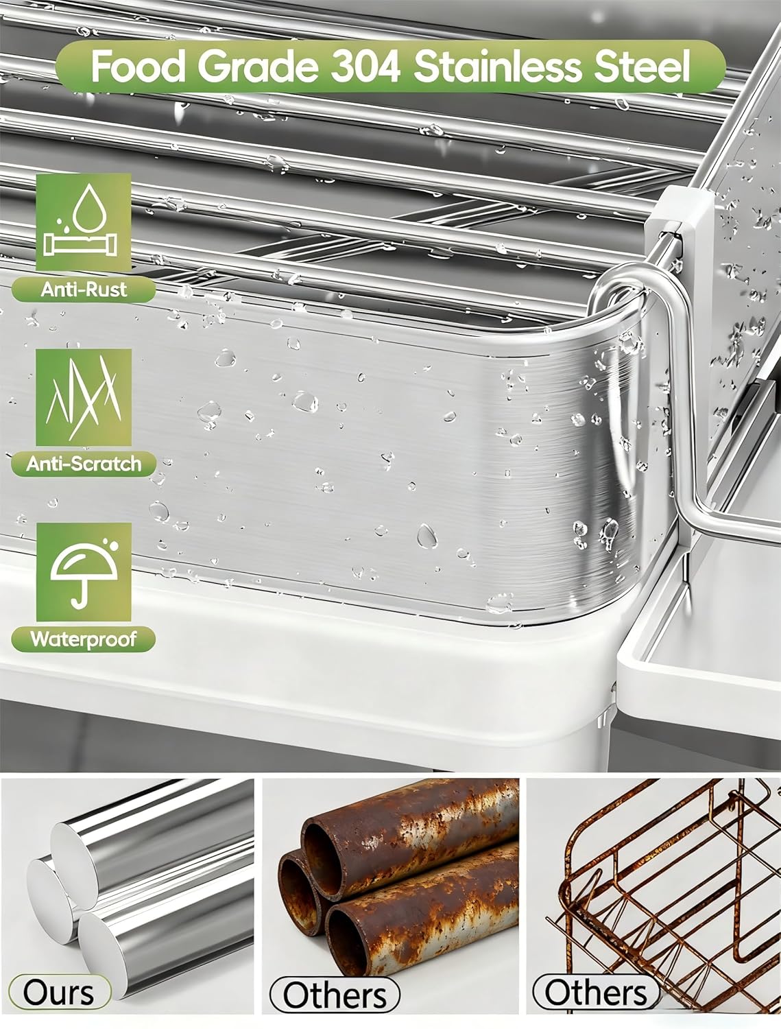 Dish Racks, Thicker Premium 304 Stainless Steel Dish Drying Rack for Kitchen Counter, Automatic Drainage Spout, Dish Drainer & Drainboard Set with Utensil Holder and Cup Holder, White