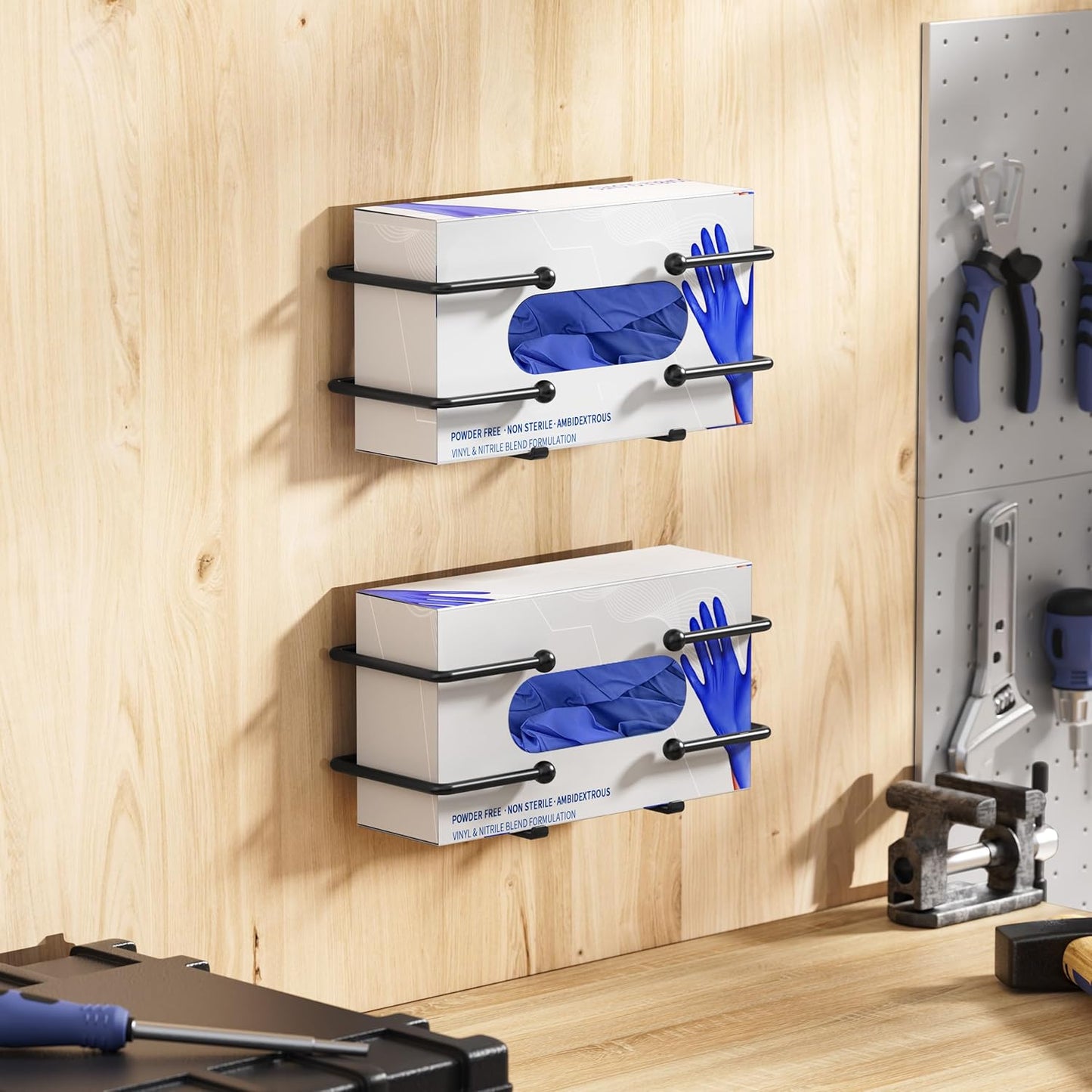 2 Pack Glove Box Dispenser Wall Mount (10.4 * 3.5in): Black Glove Holder Organizer for Disposable & Tissue Box - Organizer on Wall in Lab, Kitchen, Bathroom, Garage