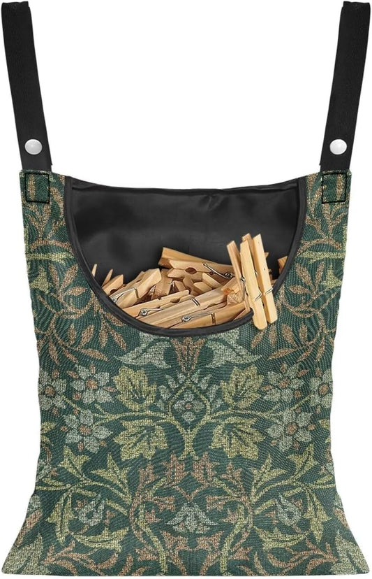 Jumbo Clothespin Organizer Bag 14.5x12 Inches - Extra Wide Access Opening - Industrial Strength Hanging Storage for Home & Commercial Laundry Use William Morris Flower Print