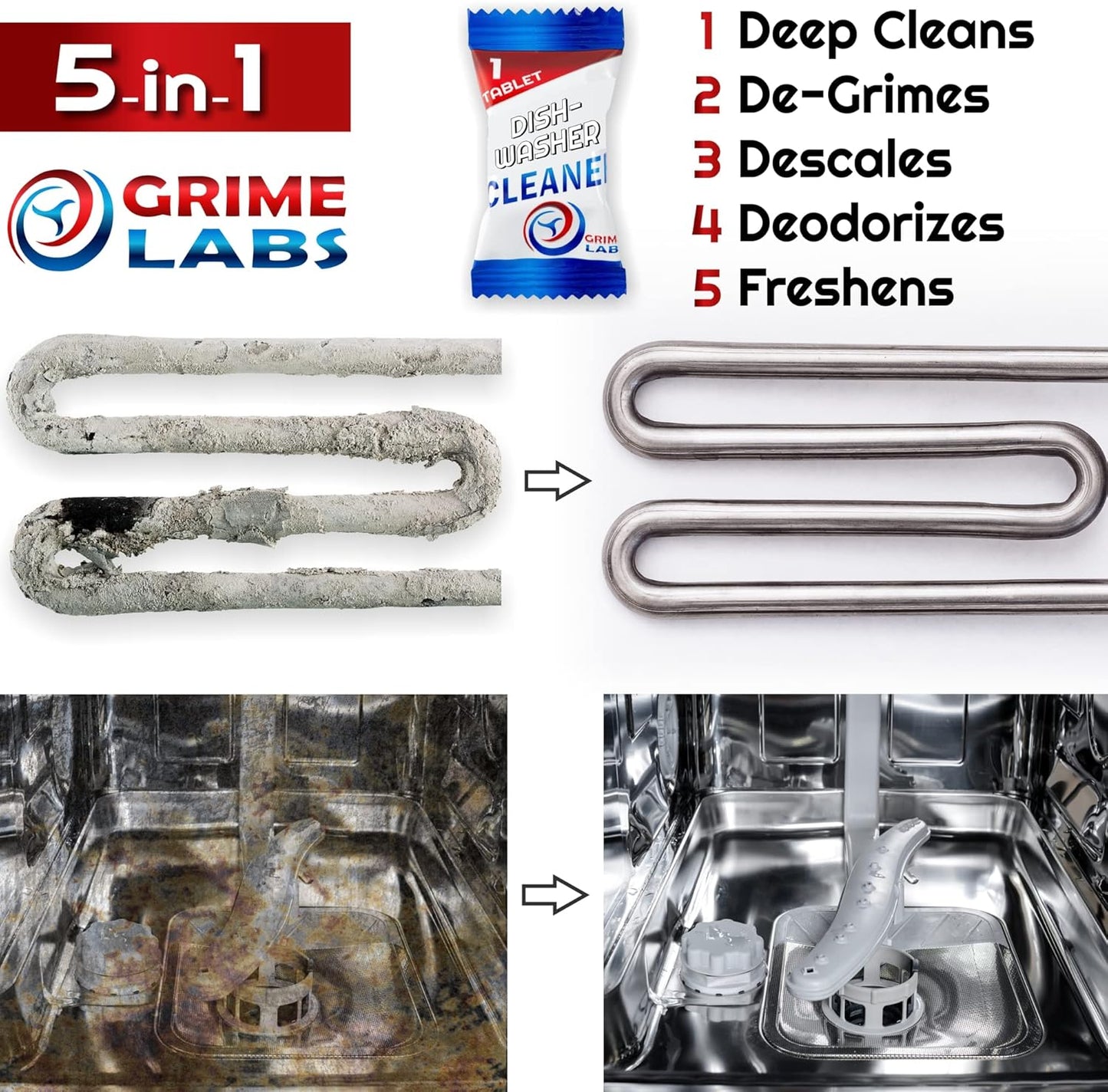 Dishwasher Cleaner Deodorizer Descaler Tablets, 24 pack Heavy Duty Deep Clean and Natural Limescale Remover, Dish Washer Cleaner Machine Pods, 12 Months Supply